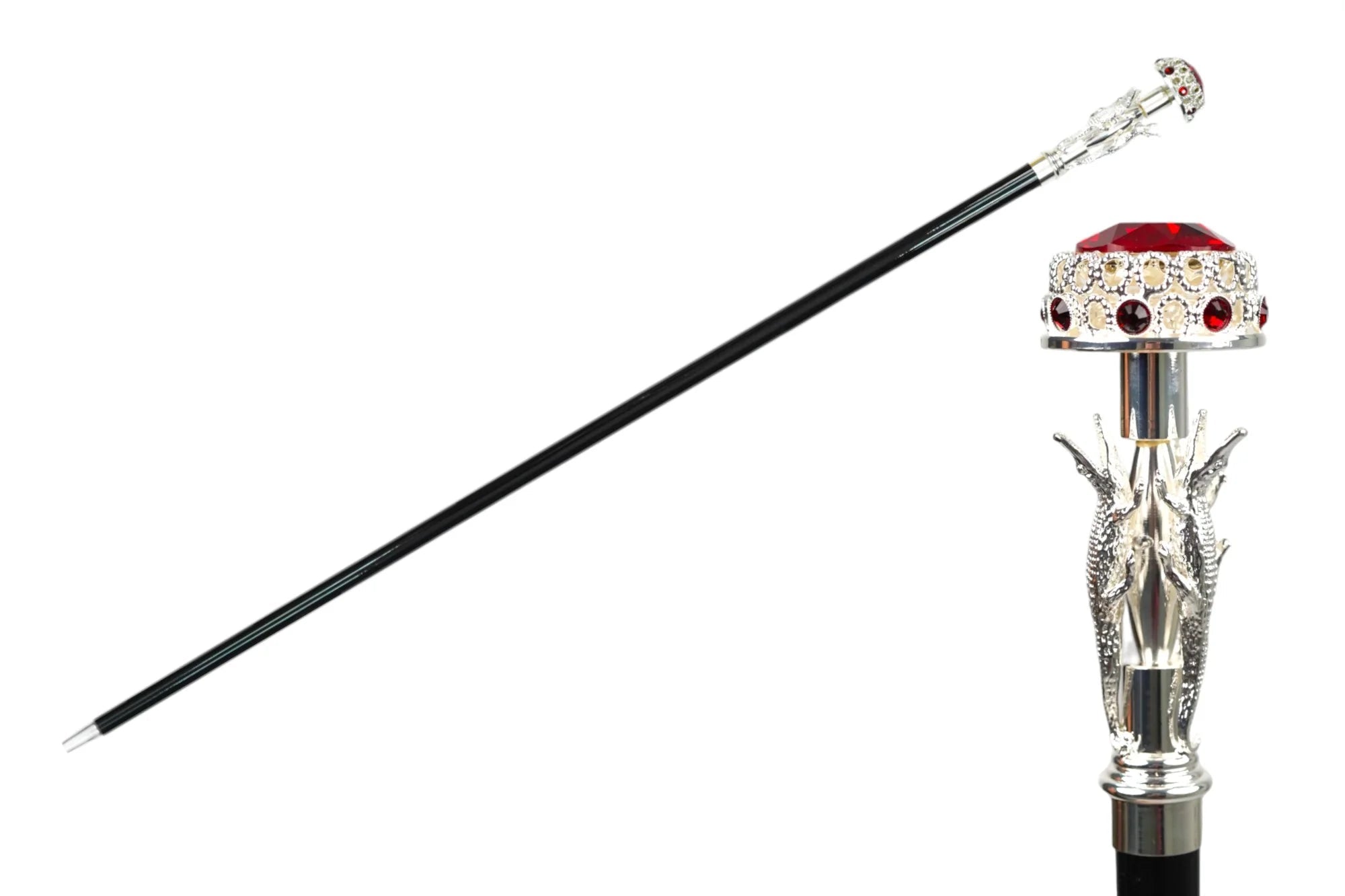 Limited Collection Crocodile Handle Walking Cane – 925 Silver & Siam Crystals