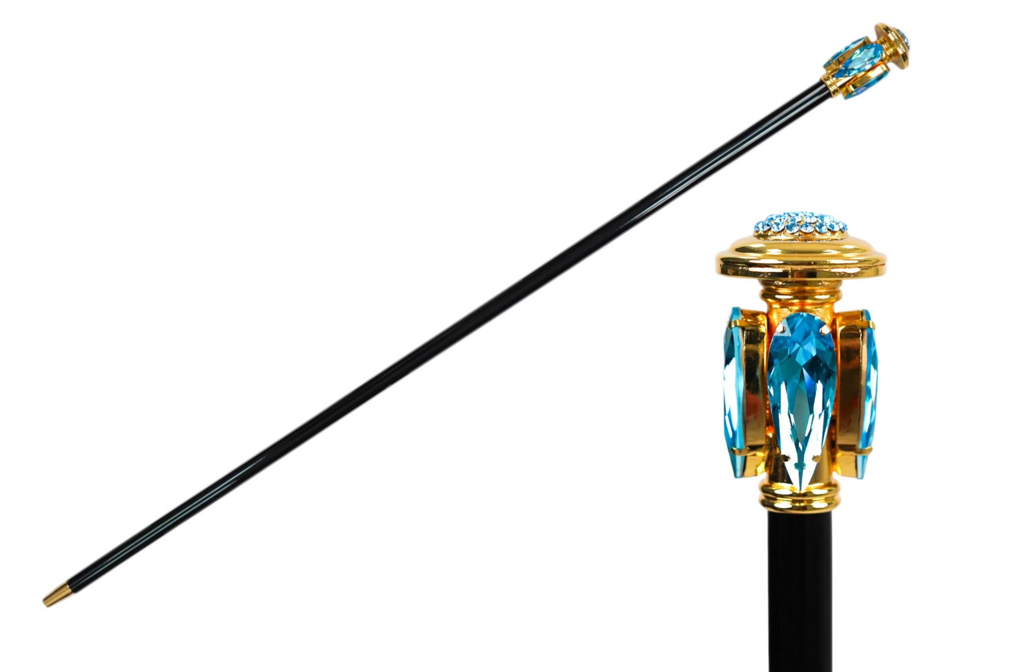 Luxury Walking Stick with Aquamarine Teardrop Crystal Handle