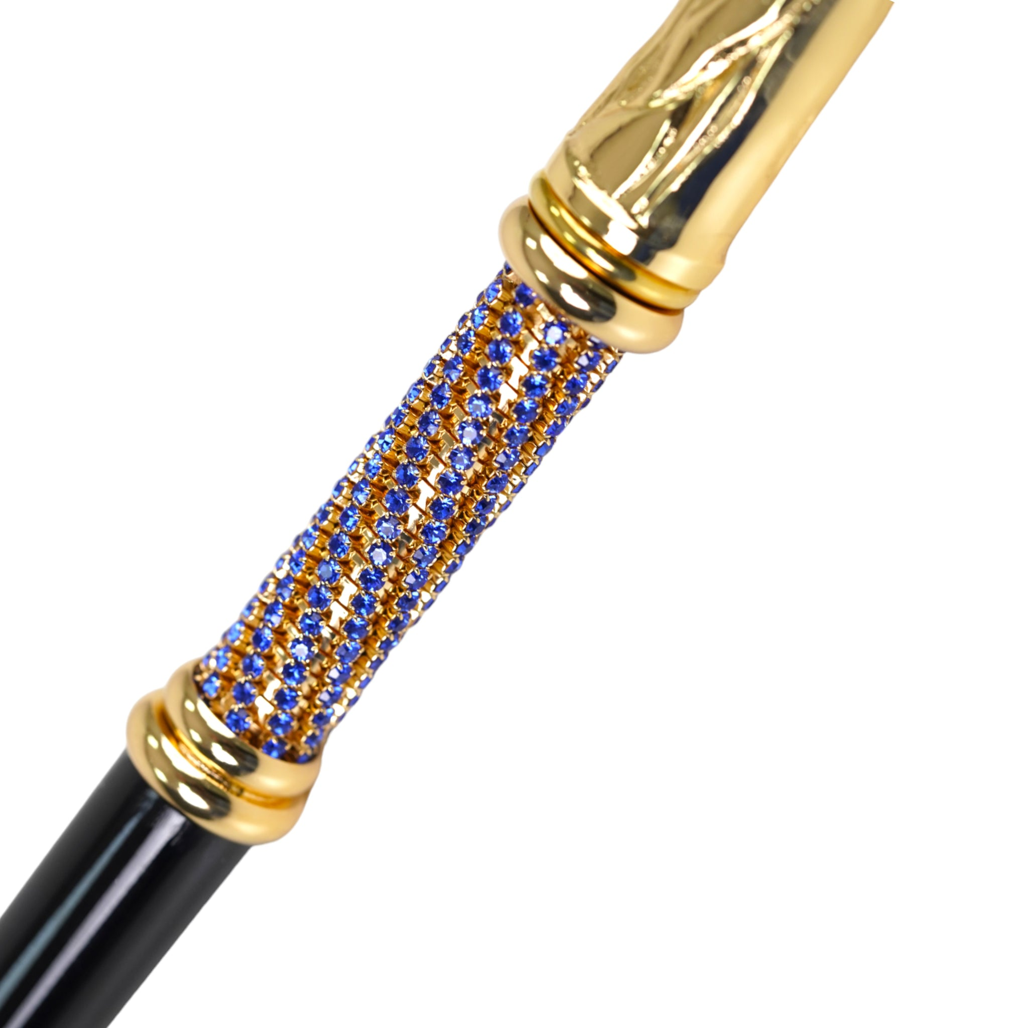 Luxury Italian Walking Cane with 24K Gold and Sapphire Crystals