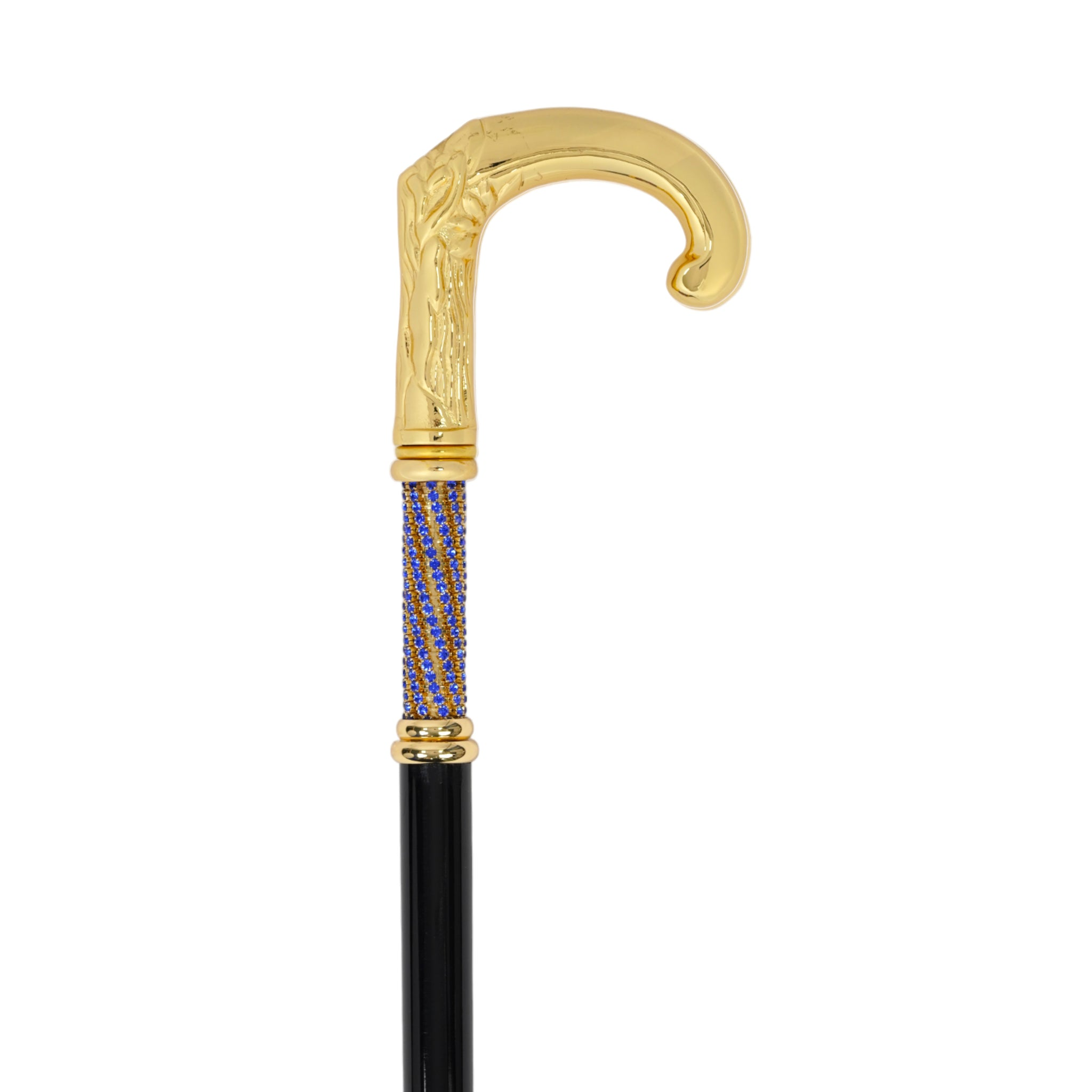 Luxury Italian Walking Cane with 24K Gold and Sapphire Crystals