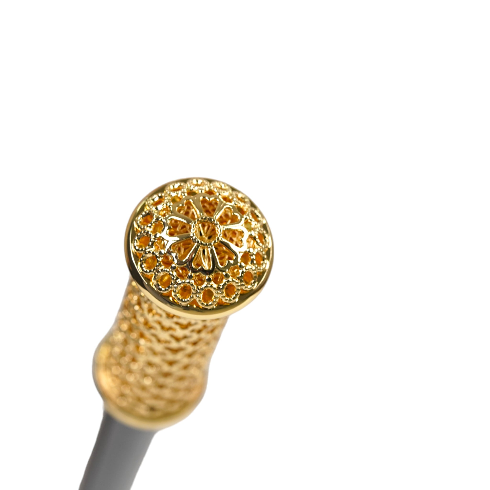 Luxury Italian Walking Cane with Elegant 24K Gold Filigree Handle