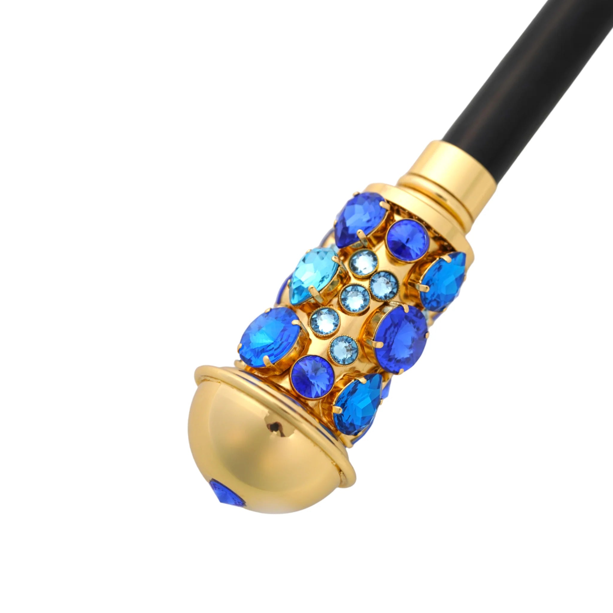 Luxurious 24K Gold-Plated Walking Cane – Sapphire & Aqua Crystals Handle