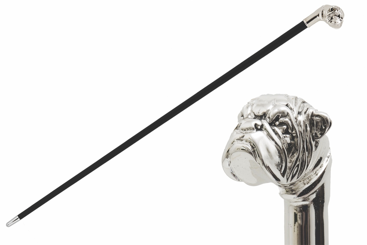 Luxury Silver Bulldog Walking Cane with Metal Handle – Handmade in Italy