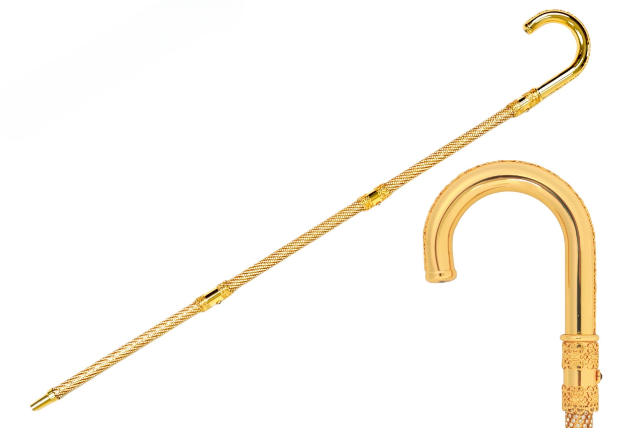 Handmade Swarovski-Encrusted Luxury Walking Cane in 24K Gold Finish