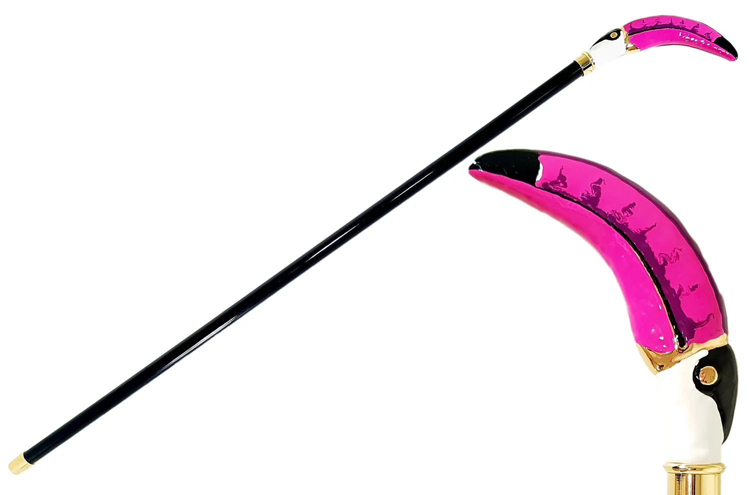 Luxury Gold Toucan Walking Cane – 24K Hand-Enamelled Art Cane