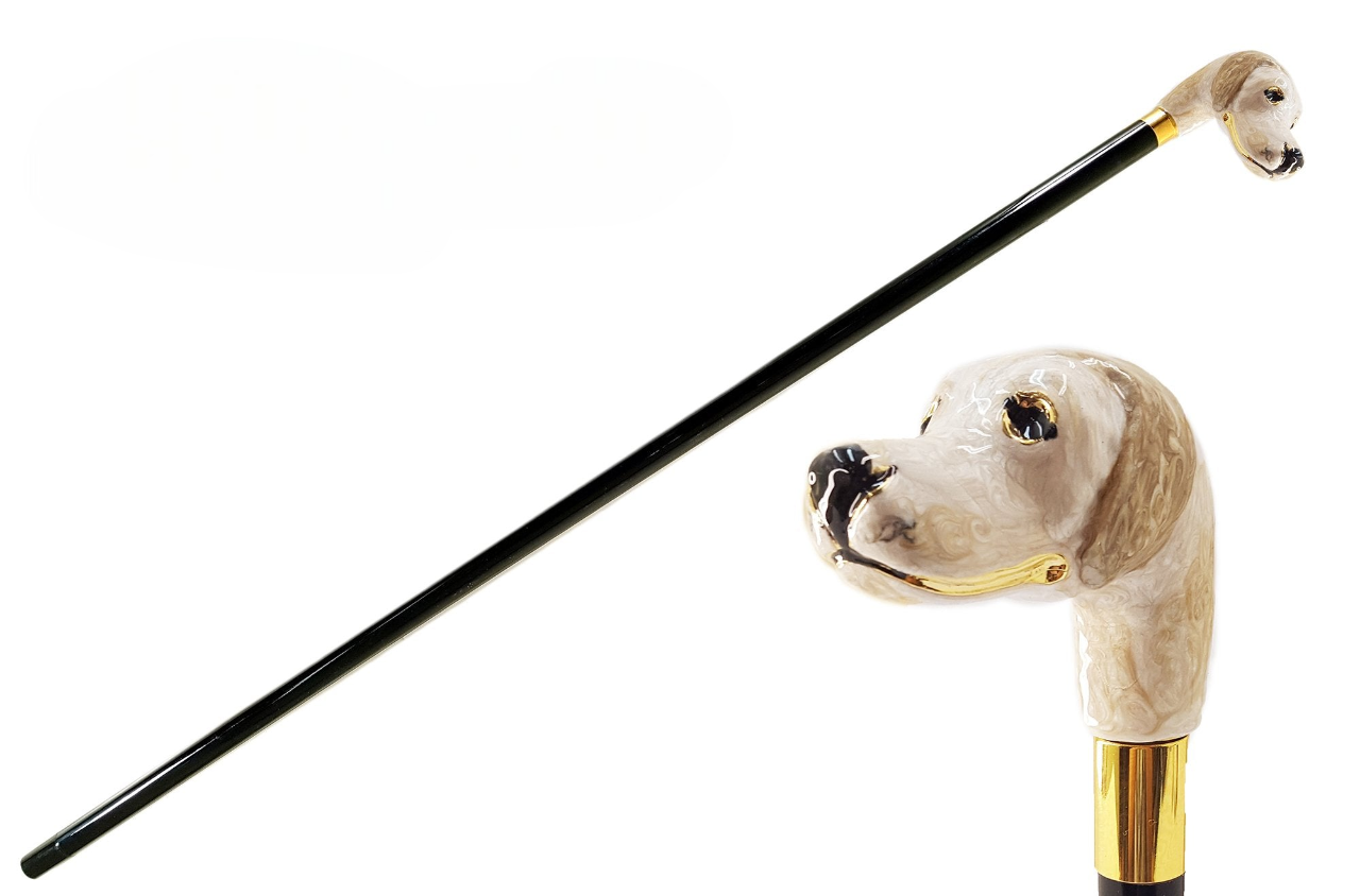 Designer 24K Gold-Plated Enameled Dog Handle Cane