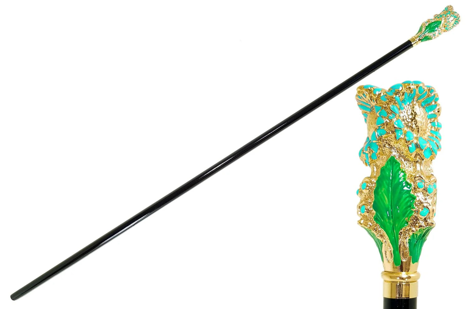 Beautiful Enamelled Flower Walking Cane – 24K Gold Handle, Luxury Cane
