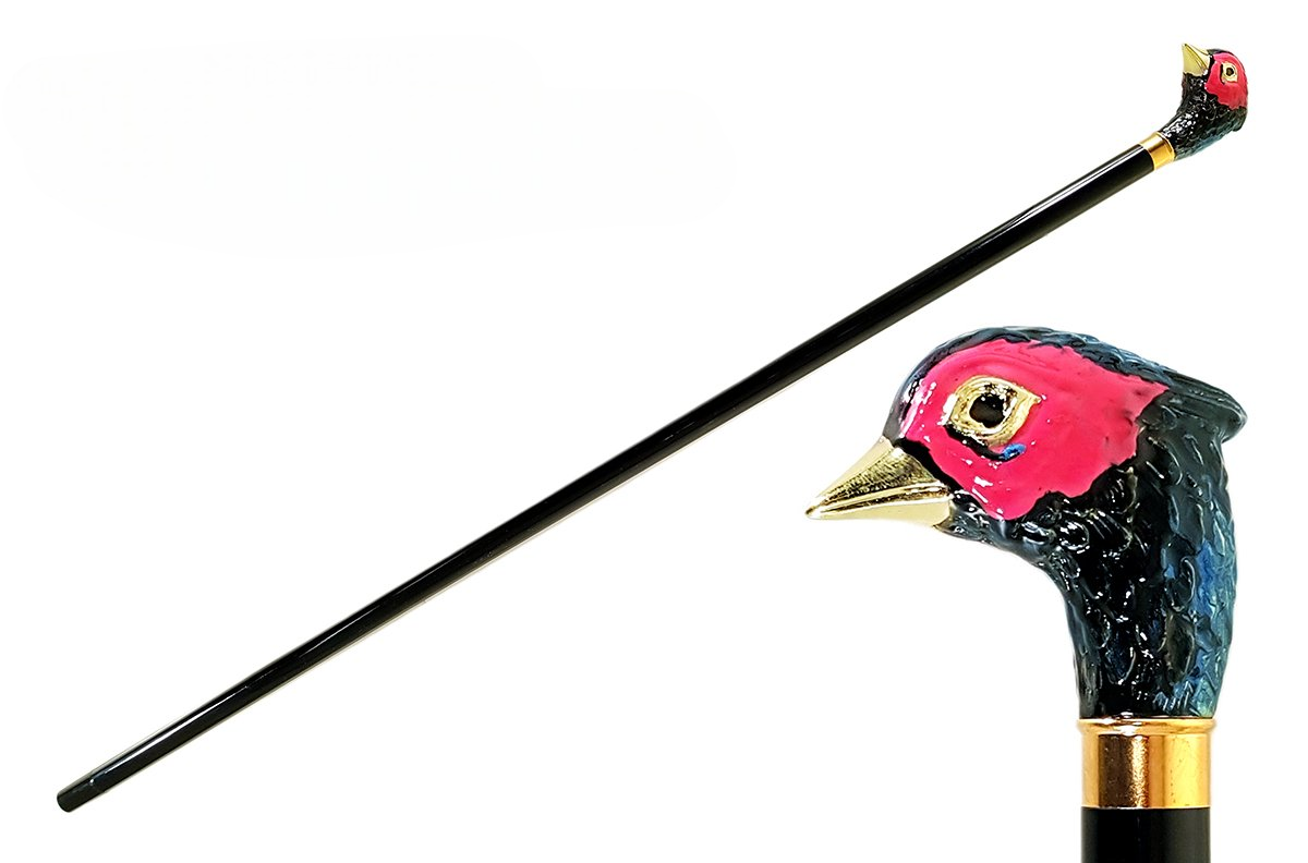 24K Gold-Plated Walking Cane with Hand-Enamelled Pheasant Handle