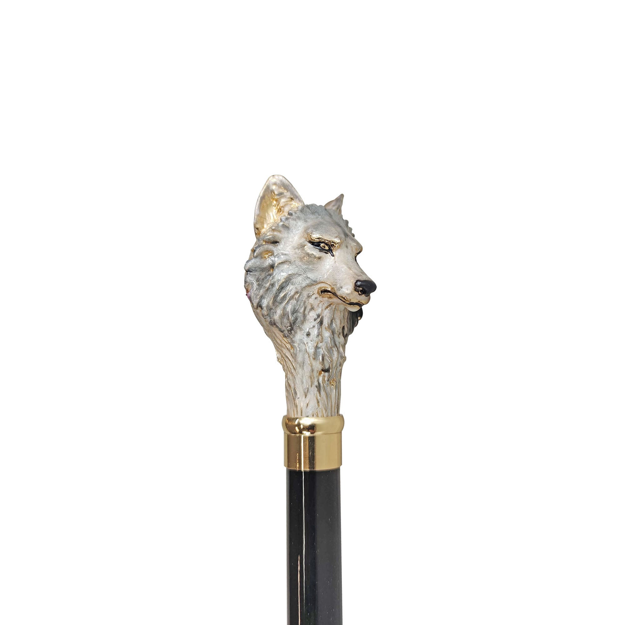 24K Gold-Plated Wolf Walking Stick – Hand-Painted Italian Masterpiece