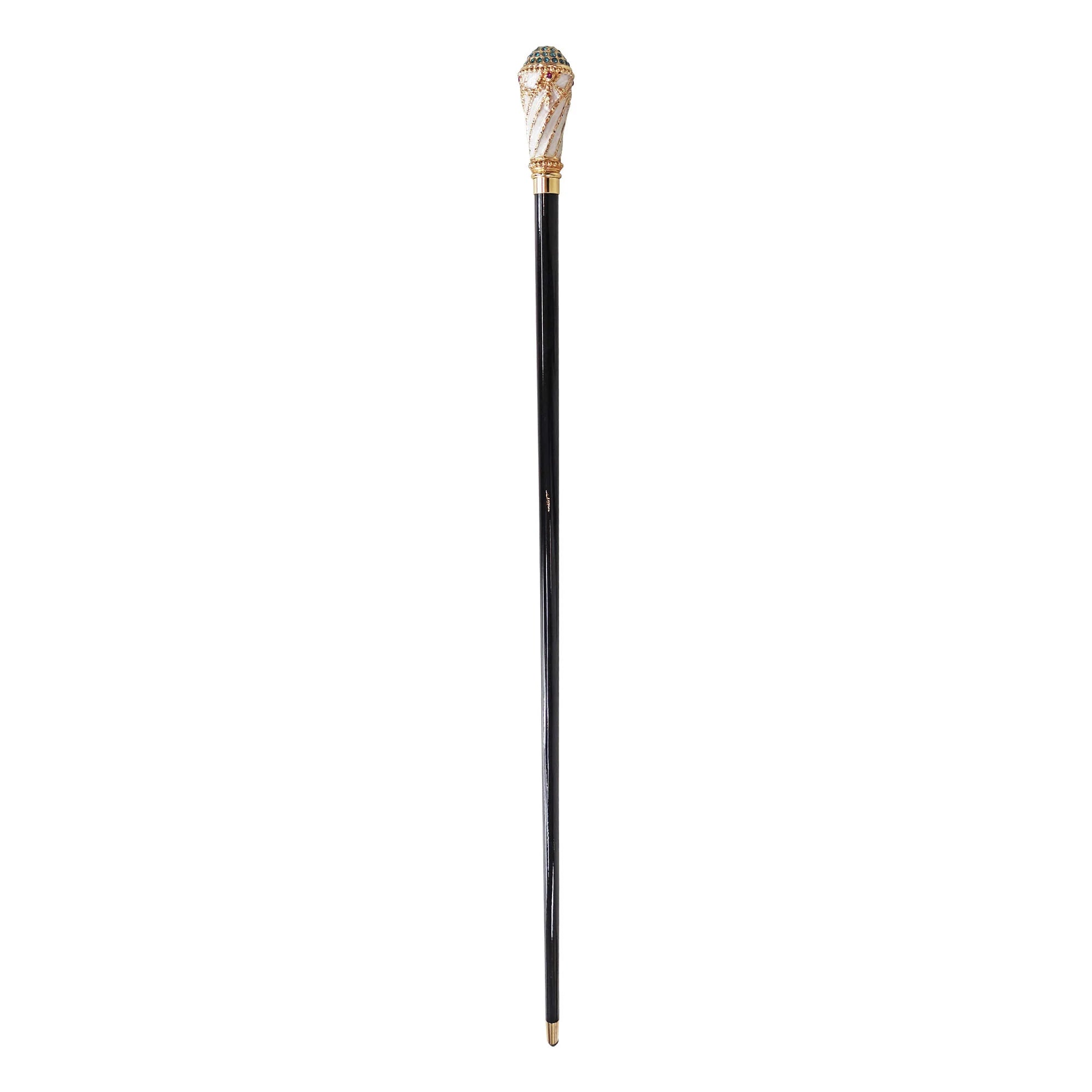Luxury Gold Walking Cane with Indicolite Crystals – Hand-Painted Art Cane