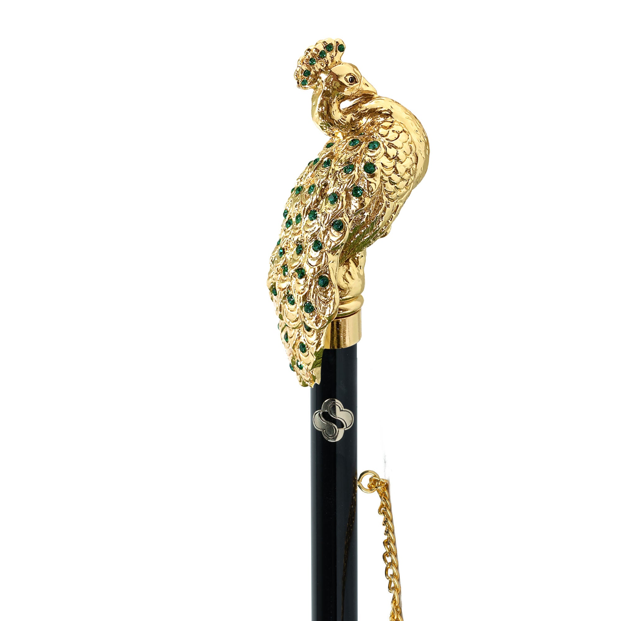 24K Gold-Plated Elegant Peacock-Handled Shoehorn with Emerald Crystals