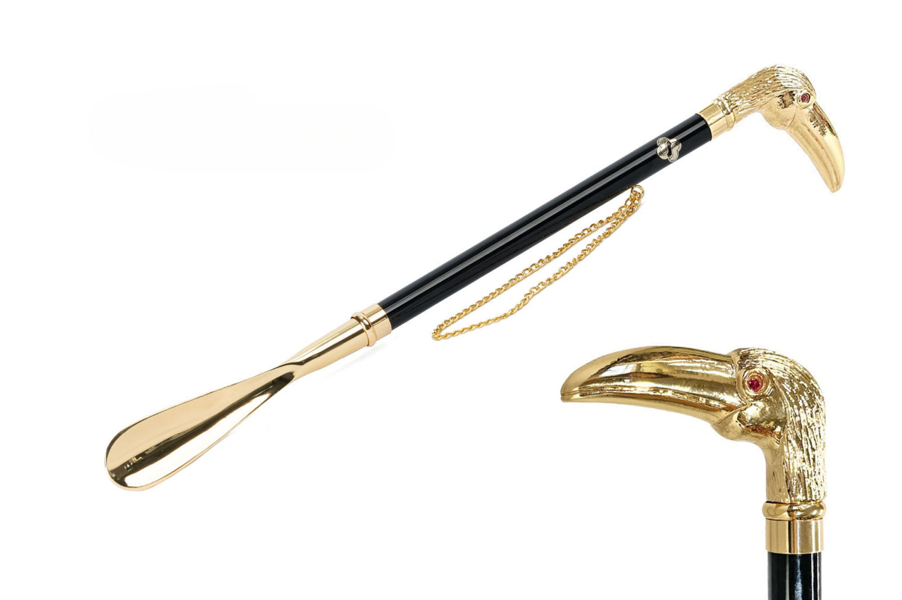 Exclusive 24K Gold-Plated Shoehorn with Hand-Painted Toucan Handle