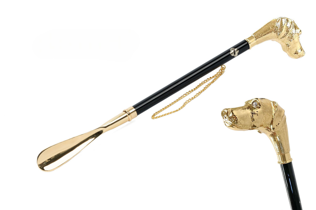 Chic Designer 24K Gold-Plated Shoehorn with Dog-Headed Handle