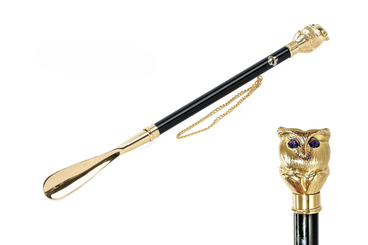 Designer 24K Gold-Plated Shoehorn with Handcrafted Owl Handle