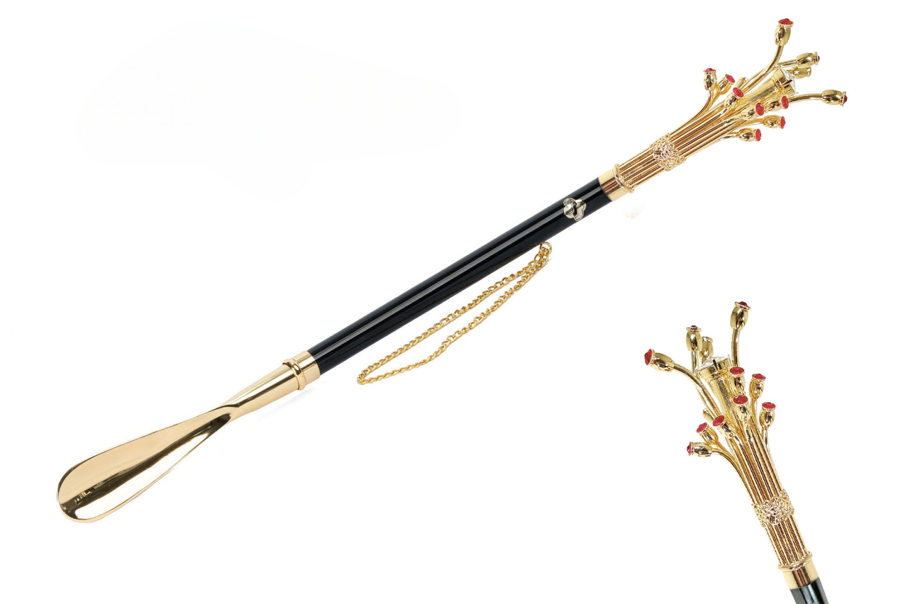 Golden Adornment Handle Handmade Crystal Shoehorn with Crystals