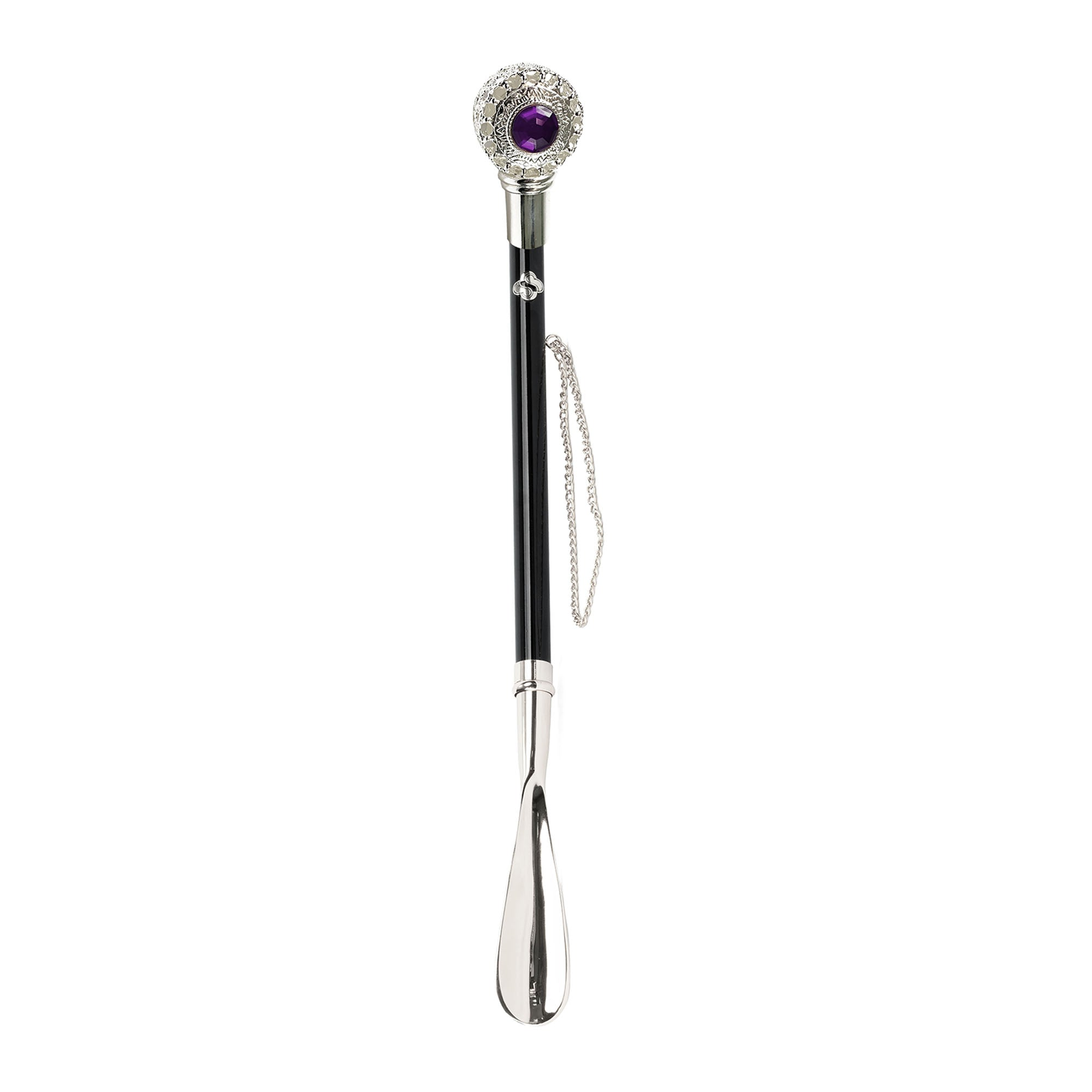 Italian Luxury Silver 925 Shoehorn with Amethyst Crystal Handle