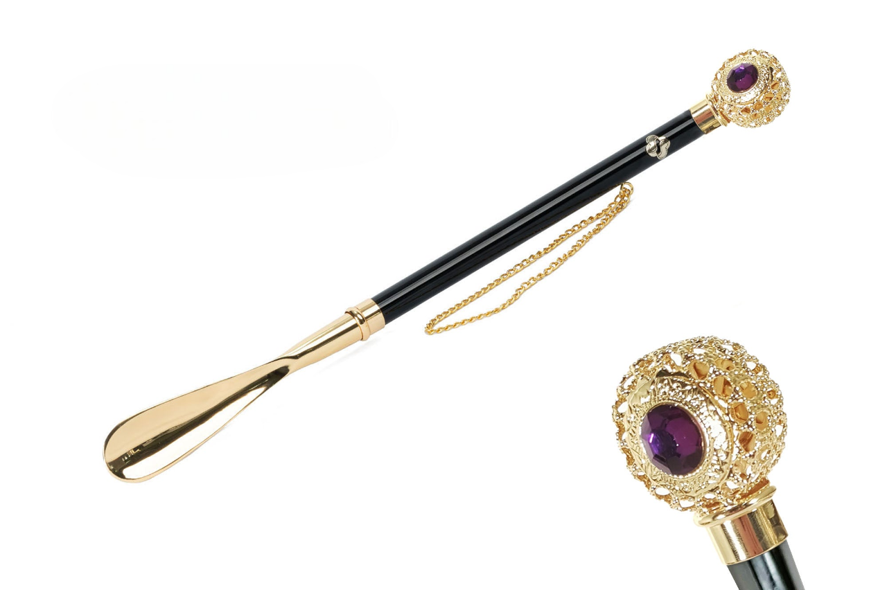 Handcrafted Luxury 24K Gold-Plated with Amethyst Crystals Shoehorn