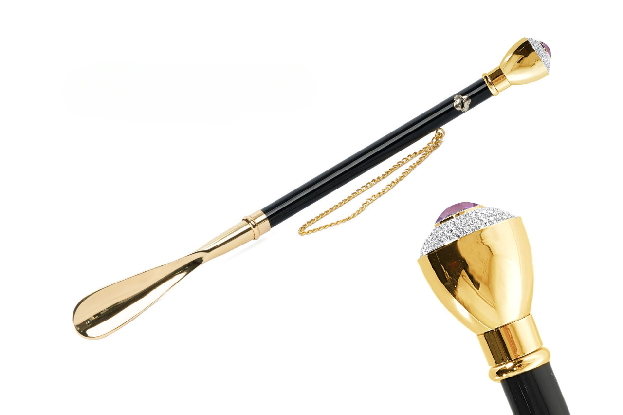 Unique Design Handmade Luxury 24K Gold Plated Shoehorn with Crystals