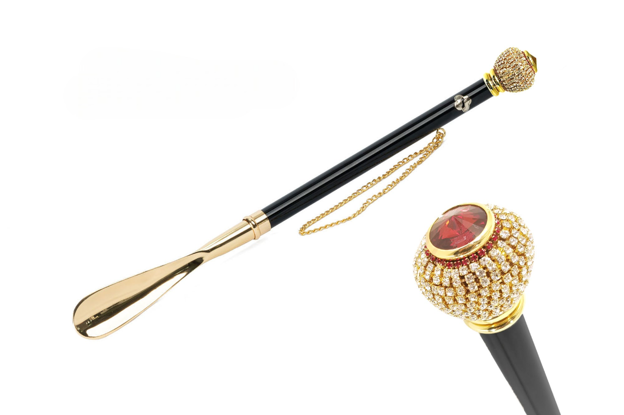 Designer Exquisite Handle 24K Gold-Plated Crystal Shoehorn