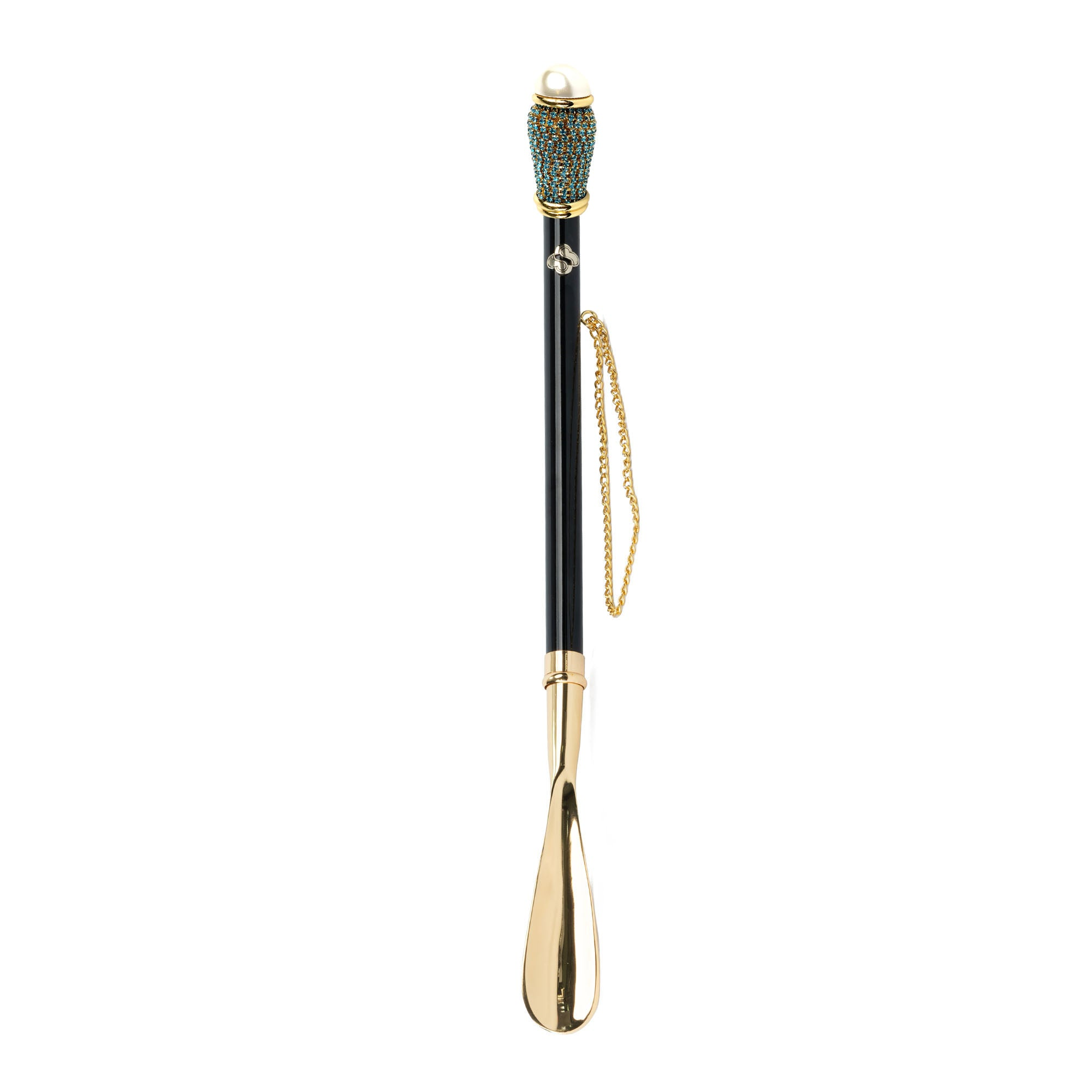 Unique Golden 24K Gold-Plated Shoehorn with Aquamarine Crystals