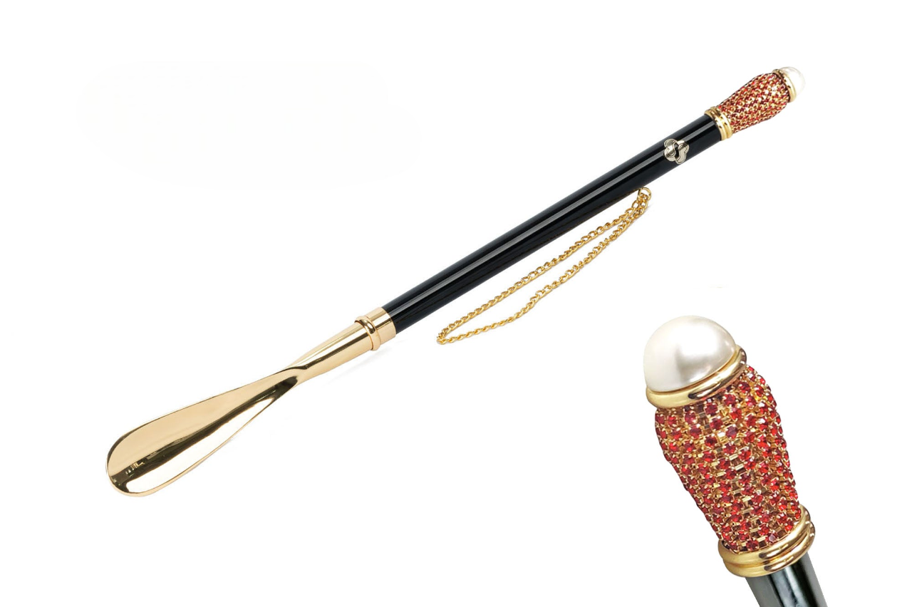 Chic Golden 24K Gold-Plated Shoehorn with Siam Crystals Handle