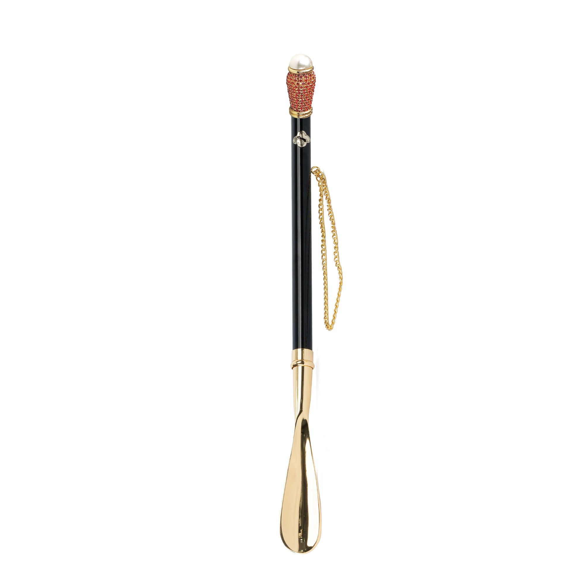 Chic Golden 24K Gold-Plated Shoehorn with Siam Crystals Handle