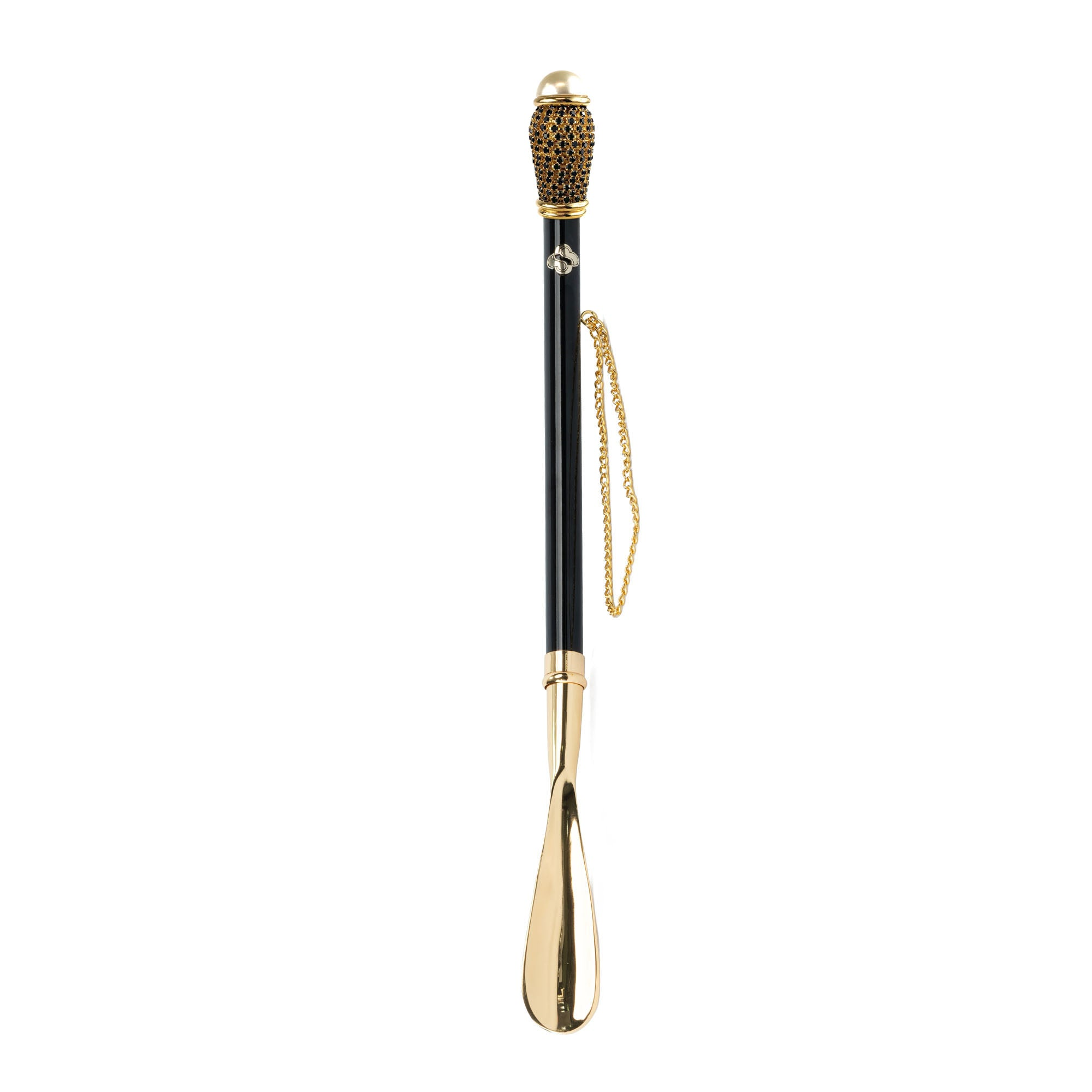 Golden 24K Gold-Plated Shoehorn with Jet Crystals Handle