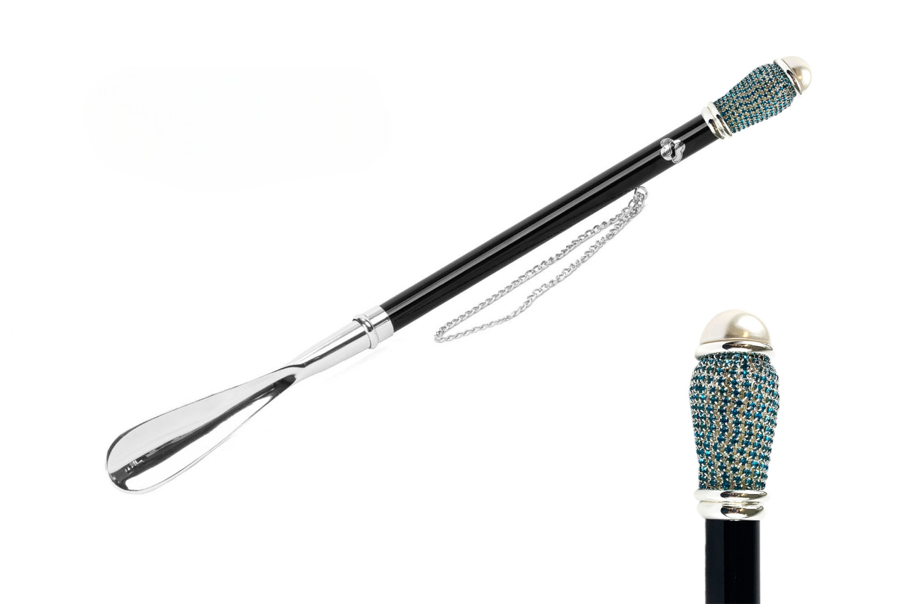 Chic Exquisite Shoehorn with Aquamarine Crystals Handle