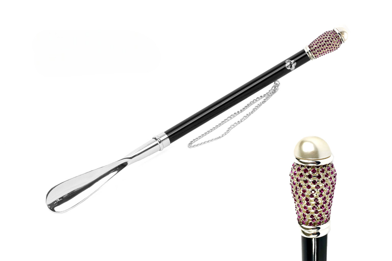 Designer Exquisite Shoehorn with Fuchsia Crystals Handle
