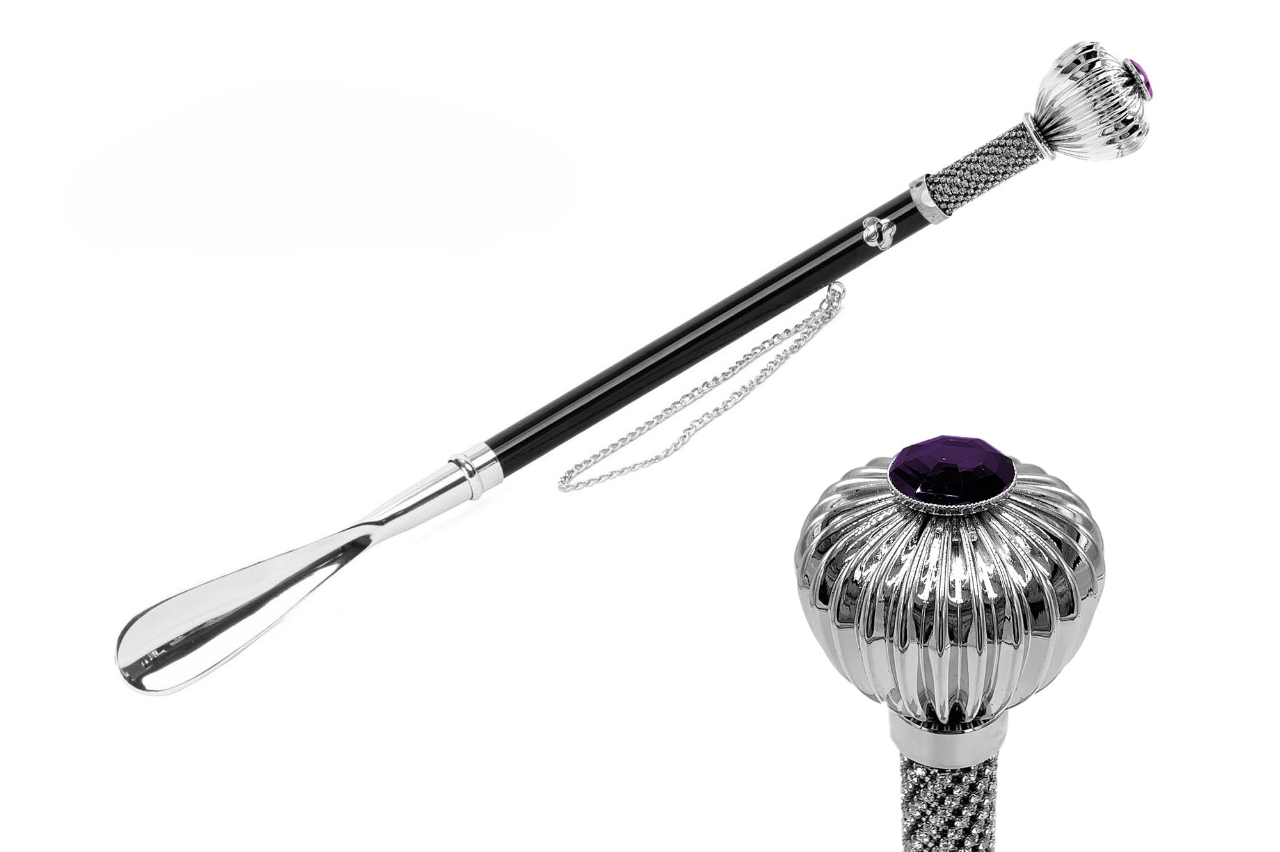 Exclusive Silverplated Flower Handle Shoehorn with Crystals