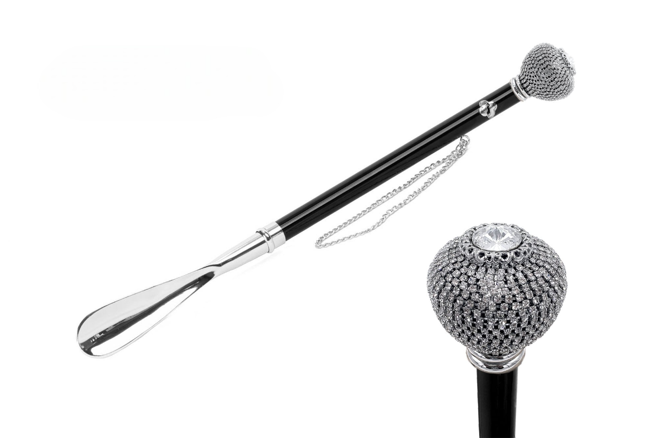 Chic Silverplated Shoehorn with Handle Full of Crystals