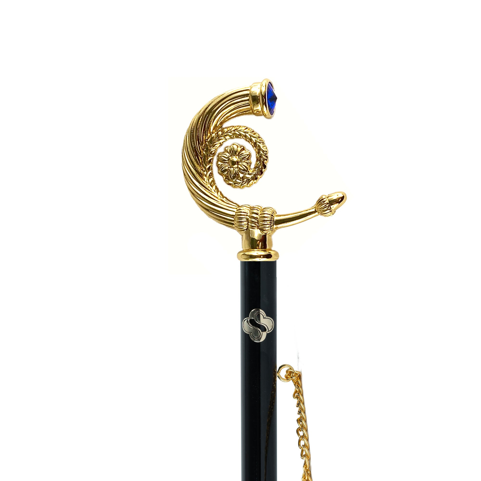 Sculpted Elegant Italian Shoehorn with Sapphire Crystal Handle