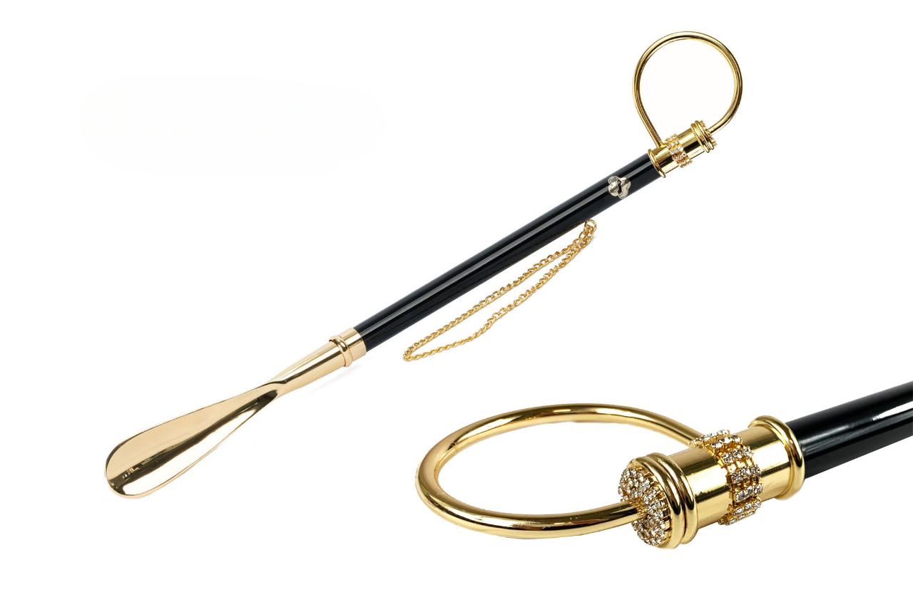 Artisanal Italian Luxury Crystals 24K Gold Plated Handle Shoehorn
