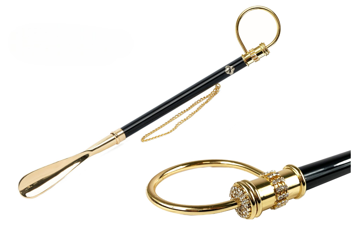 Artisanal Italian Luxury Crystals 24K Gold Plated Handle Shoehorn - Elegant Knives