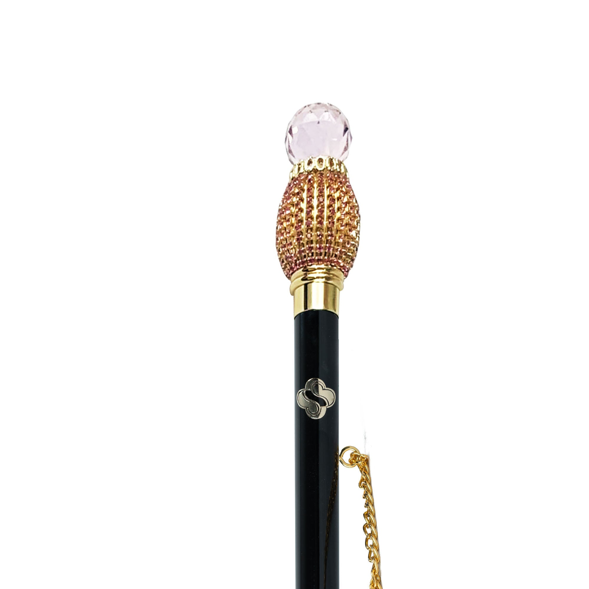 Handcrafted Golden Metal Italian Shoehorn with Pink Crystals