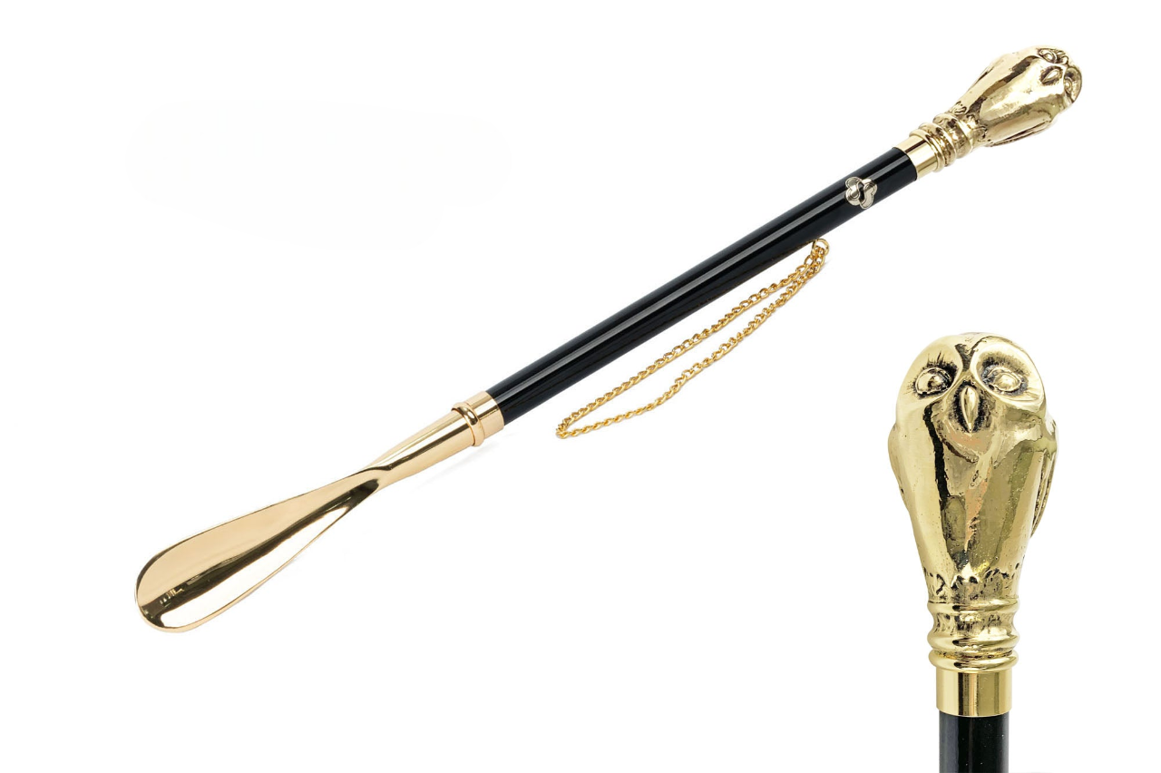 24K Gold-Plated Shoehorn with Owl Handle – Handcrafted Italian Luxury