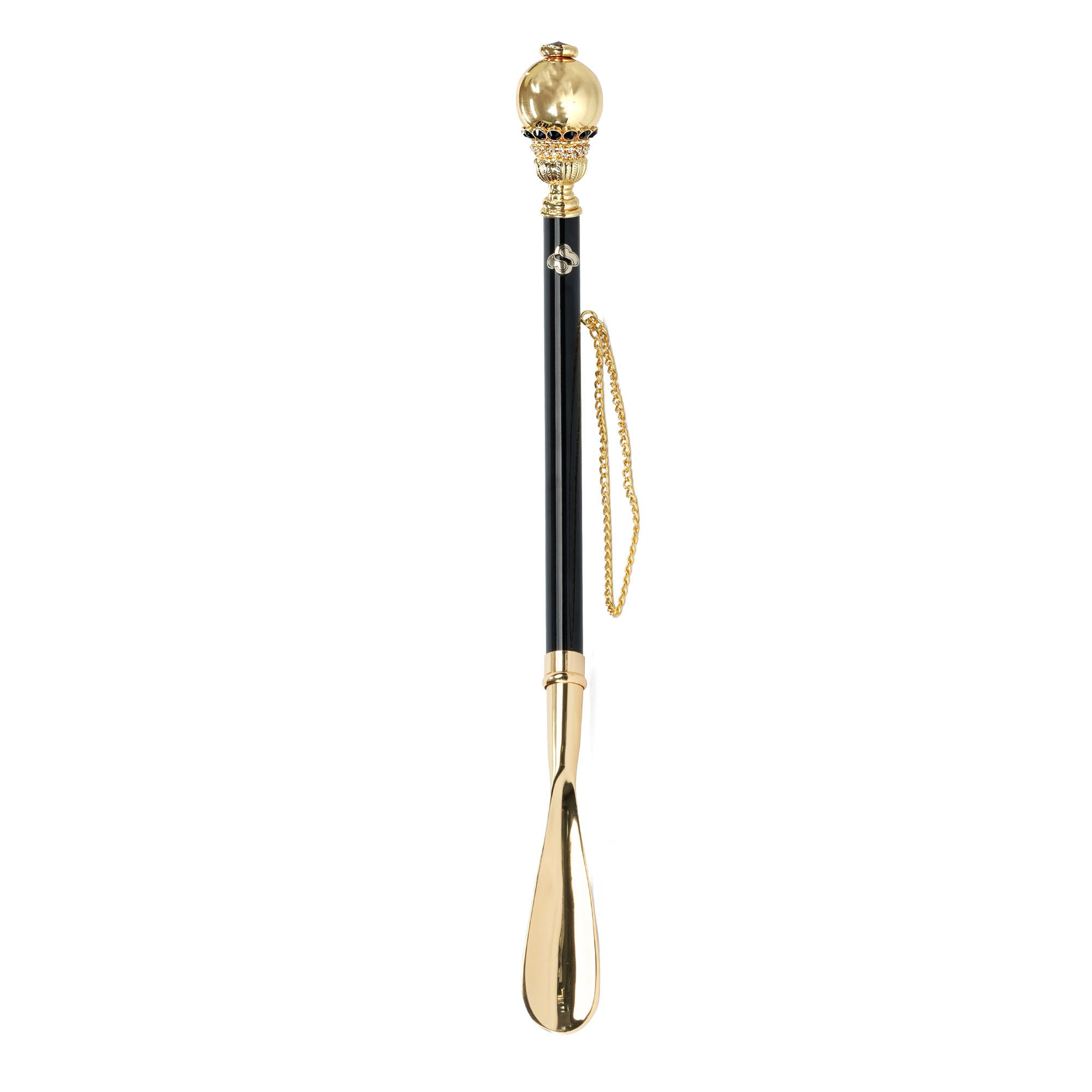 24K Gold Plated Round Ball Knob Handle Shoehorn with Crystals