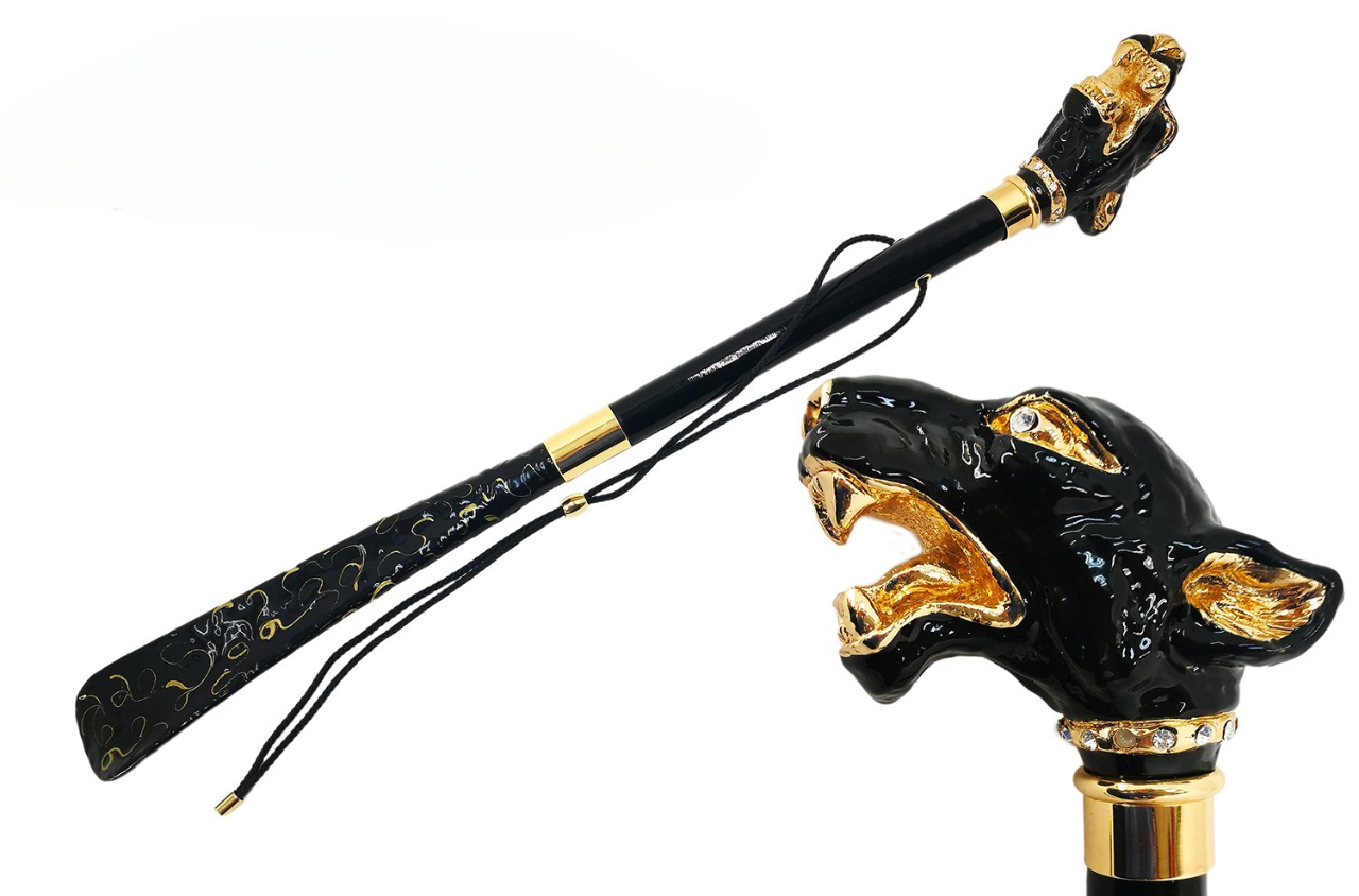 Enamelled Dog Handle and Swarovski Collar Elegant Italian Shoehorn