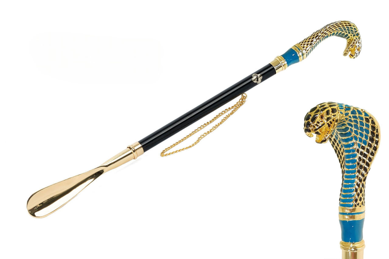 Luxury 24K Gold-Plated Shoehorn with Hand-Painted Cobra Handle