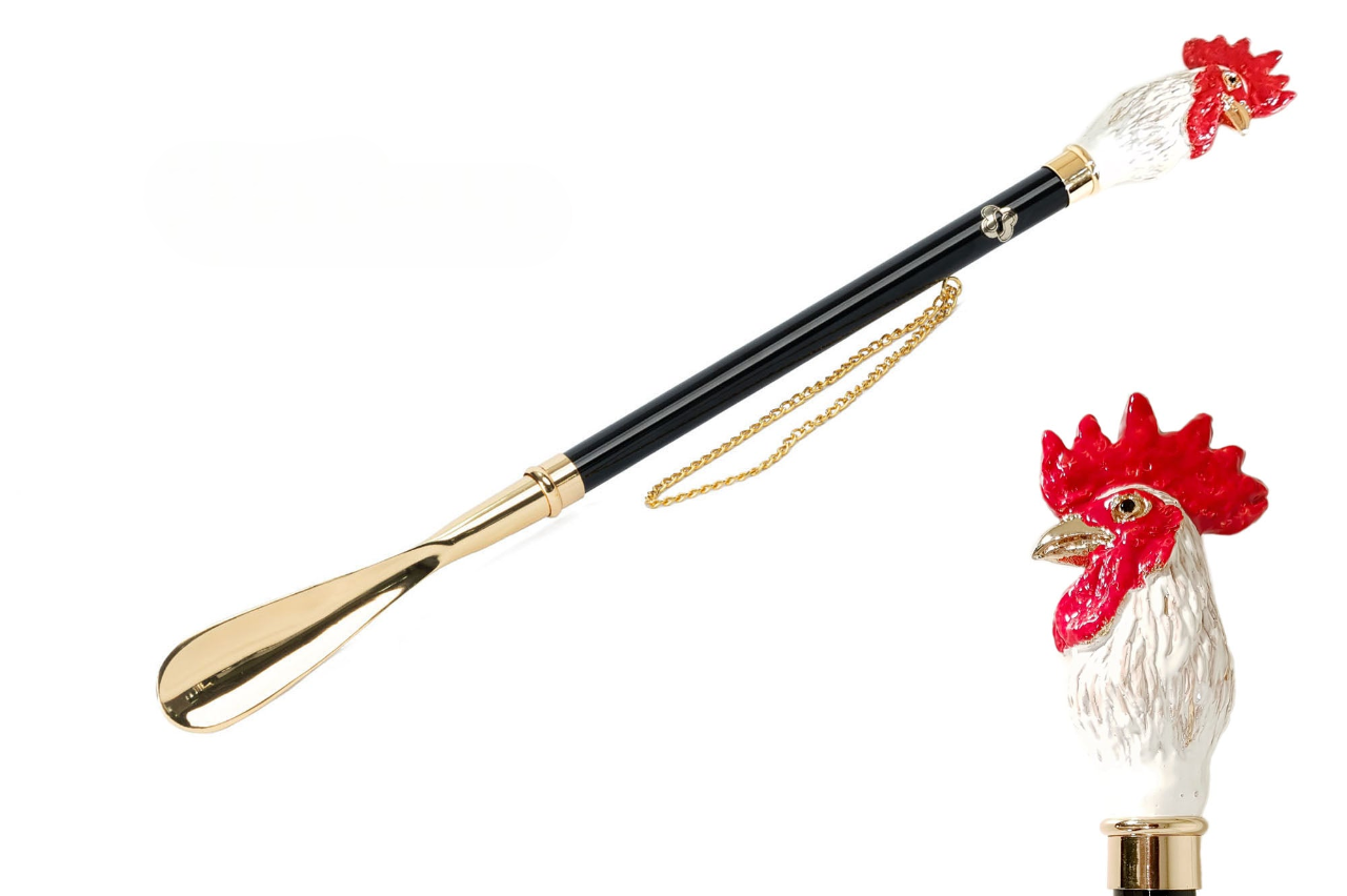 24K Gold-Plated Shoehorn with Intricately Painted Rooster Handle - Elegant Knives