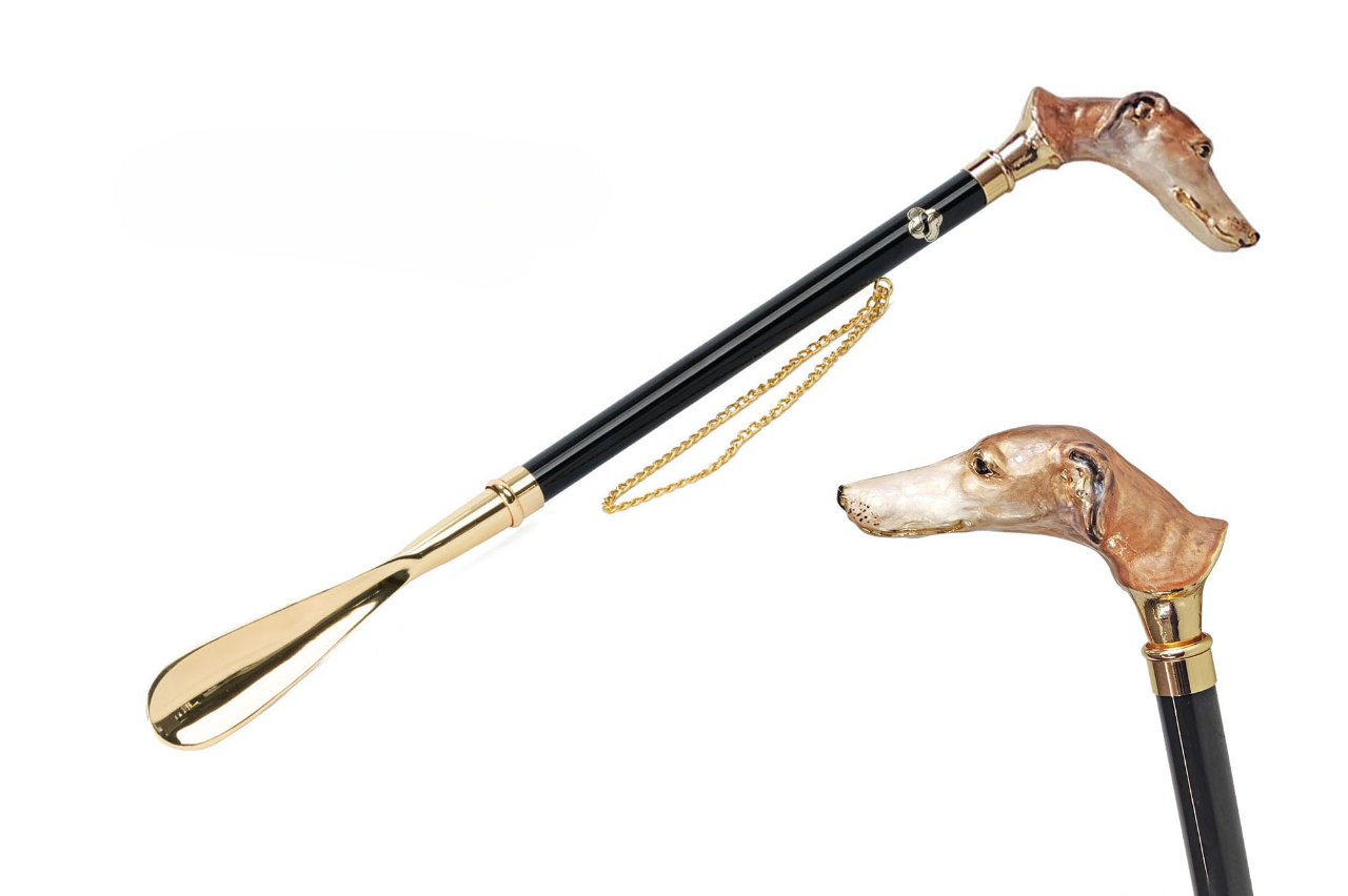 Luxury 24K Gold-Plated Shoehorn with Crystal Greyhound Handle