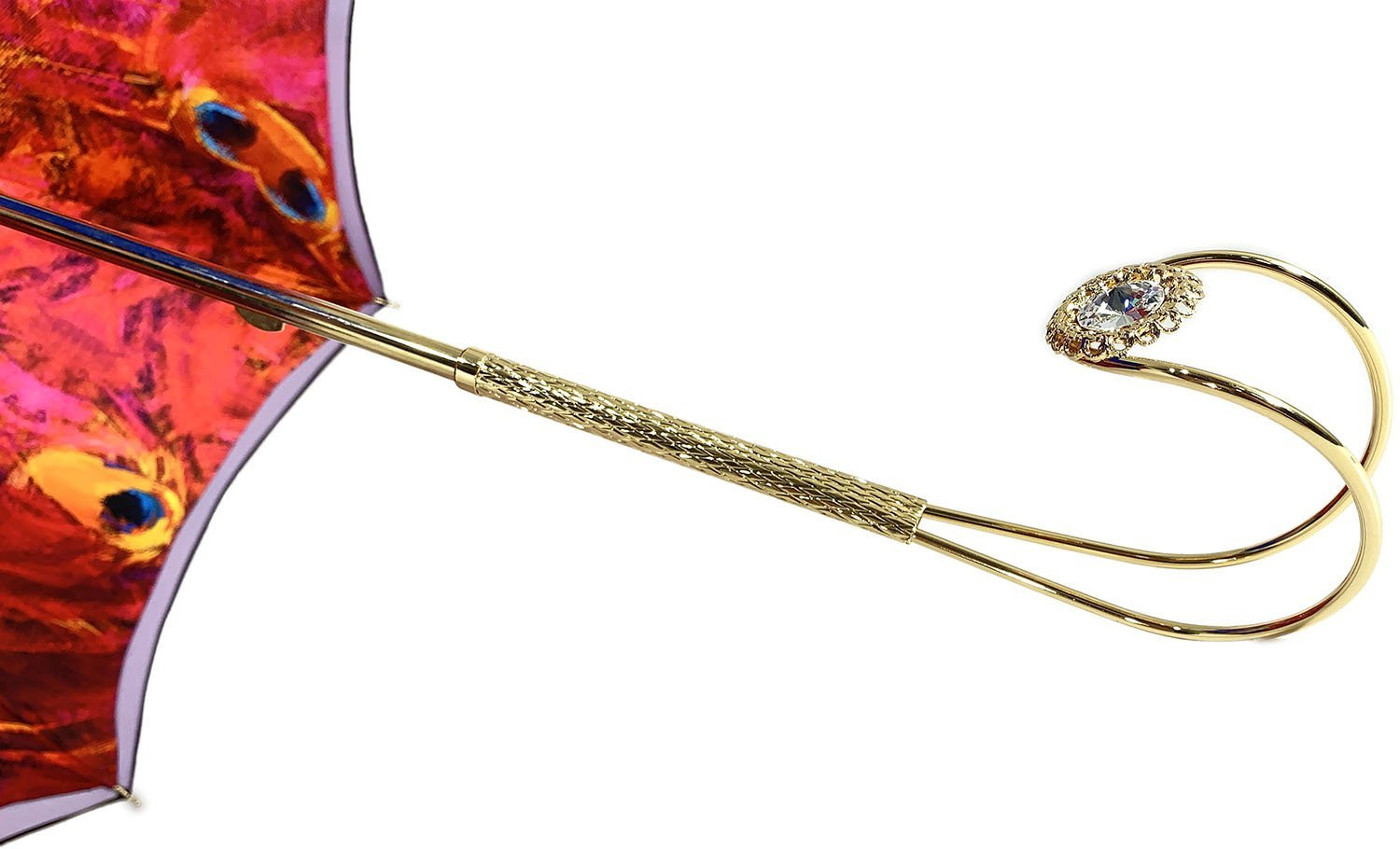 Luxury Peacock Umbrella with Swarovski Handle and Gold Accents
