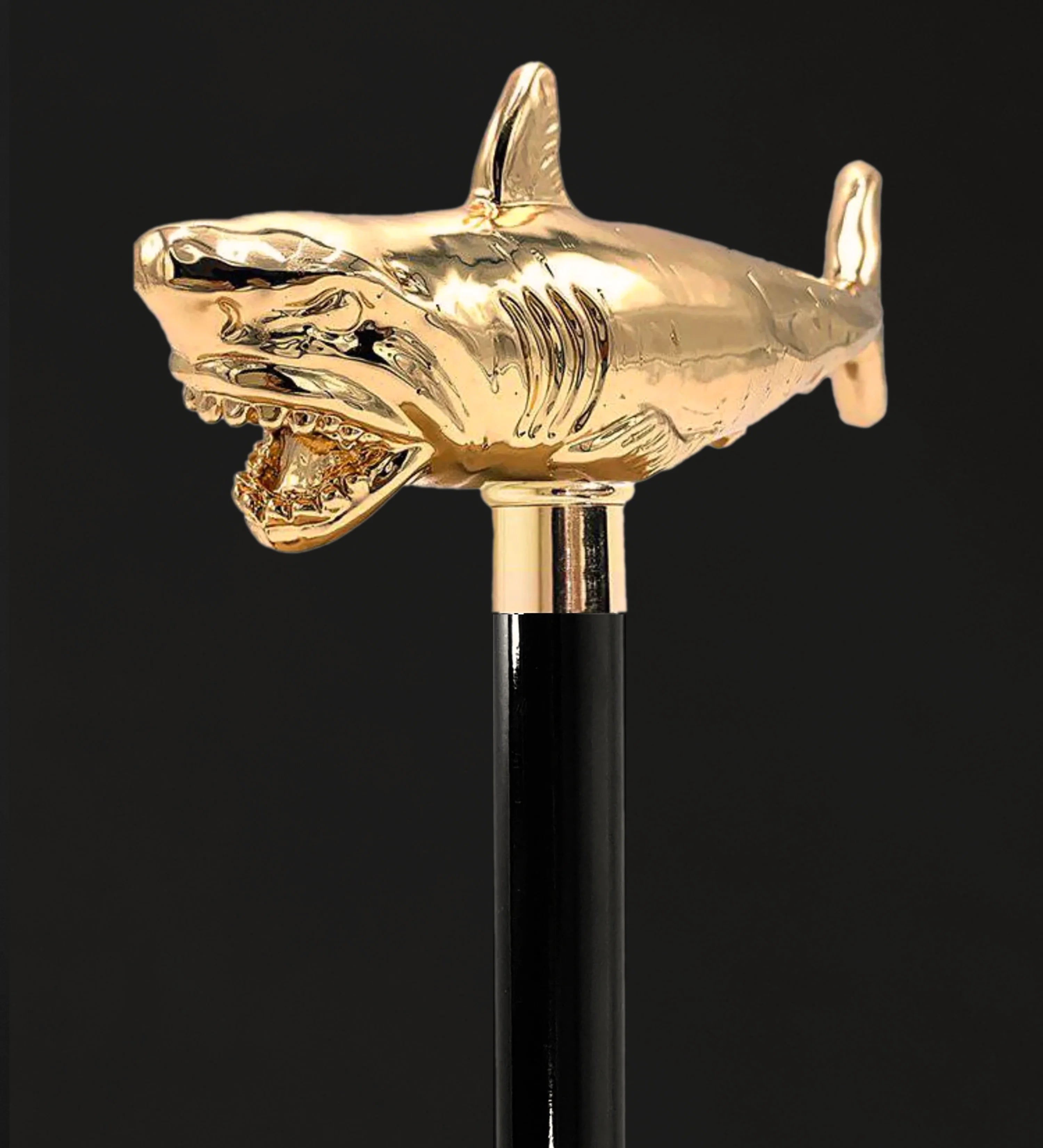 Limited Edition Shark Walking Cane – 24K Gold-Plated Luxury Stick