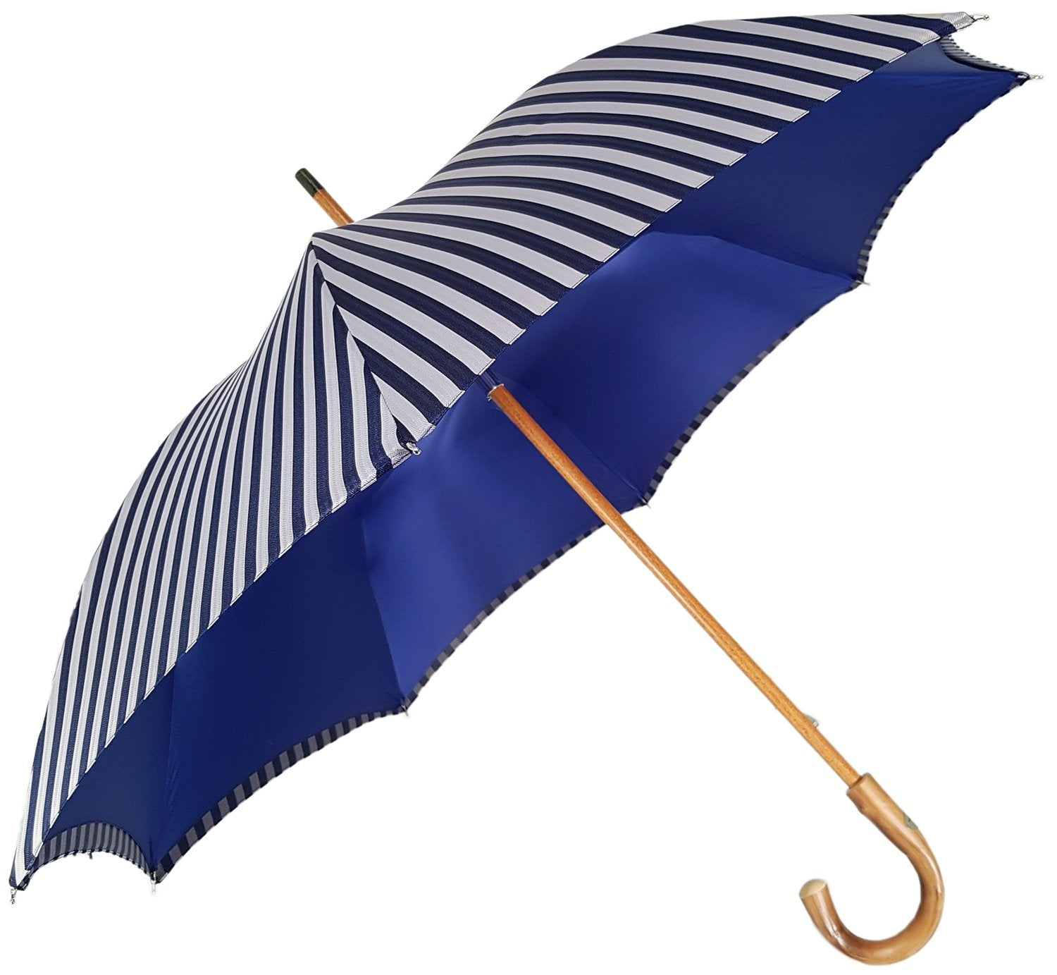 Sophisticated Double-Canopy Men’s Umbrella in Blue Striped Jacquard