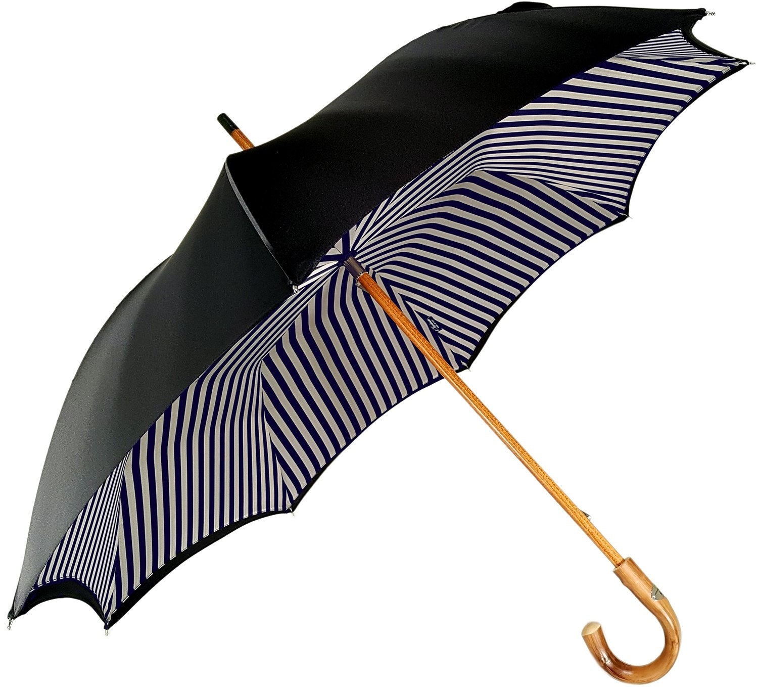 Elegant Double Canopy Men’s Umbrella with Blue Striped Interior