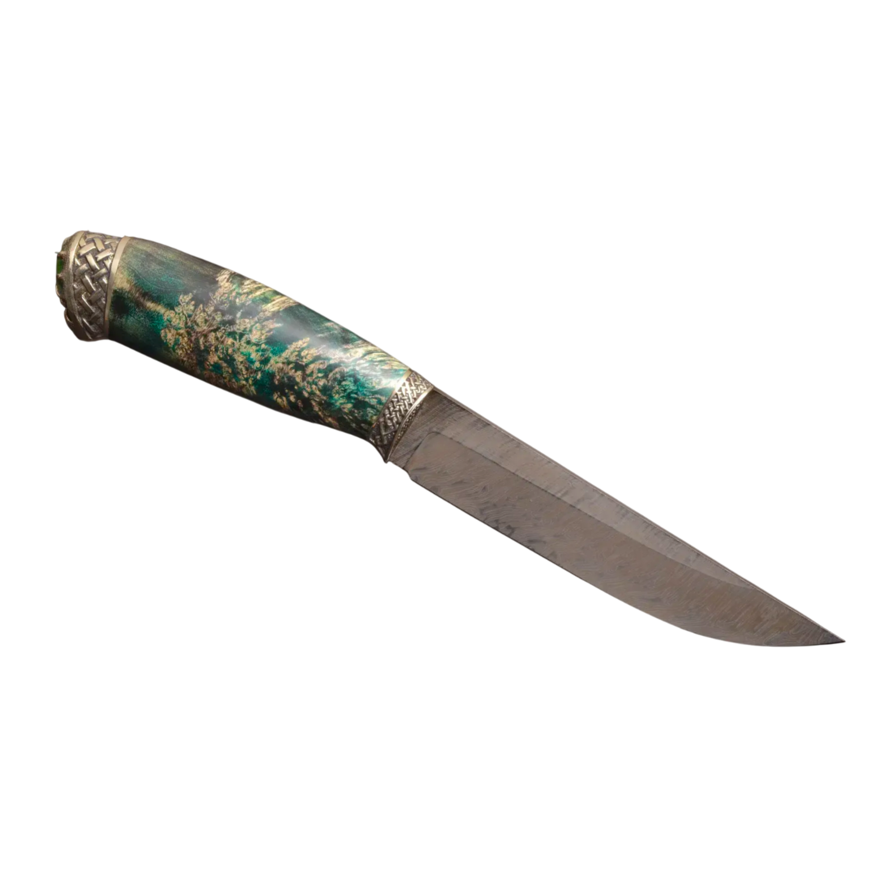 Handmade Damascus Steel Knife with Maple Burl Handle and Cat’s Eye