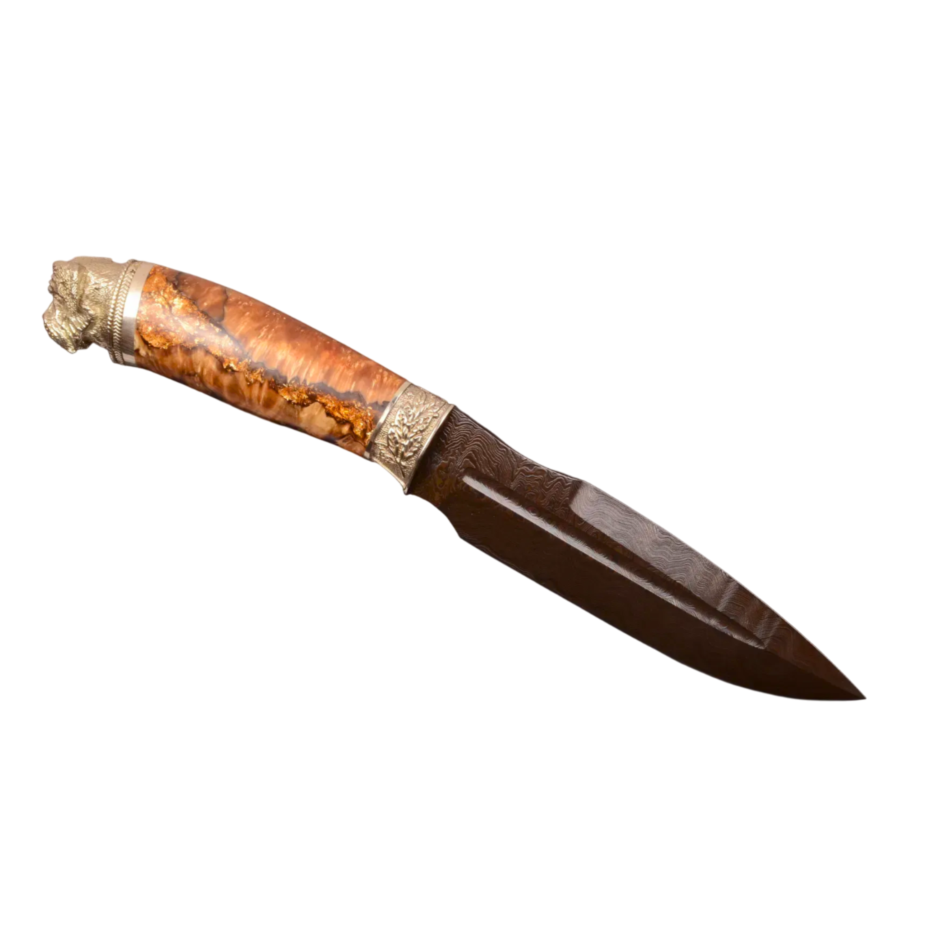 Exclusive Damascus Steel Knife with Mastiff Head Pommel