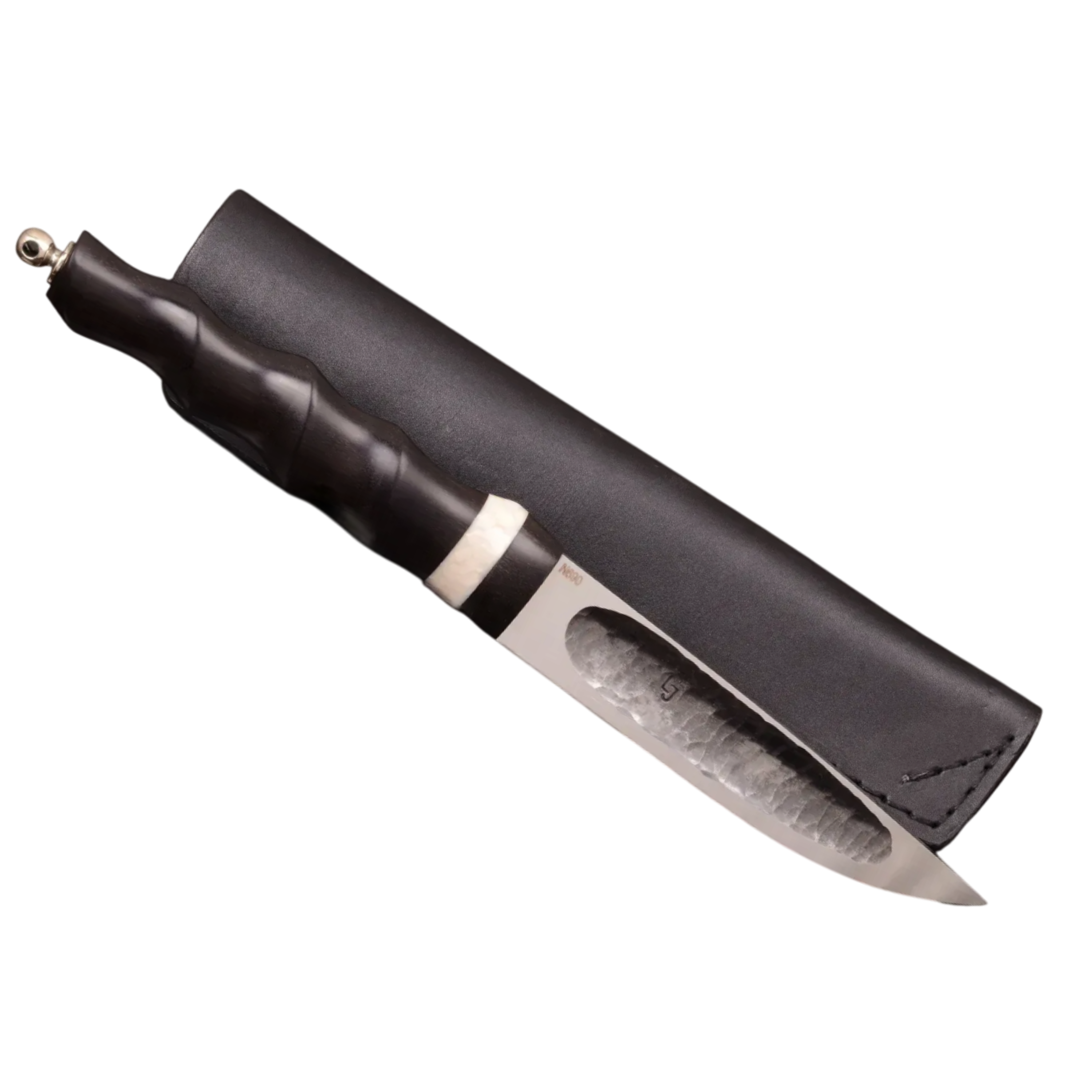 Handmade N690 Steel Knife with Hornbeam Handle and Leather Sheath
