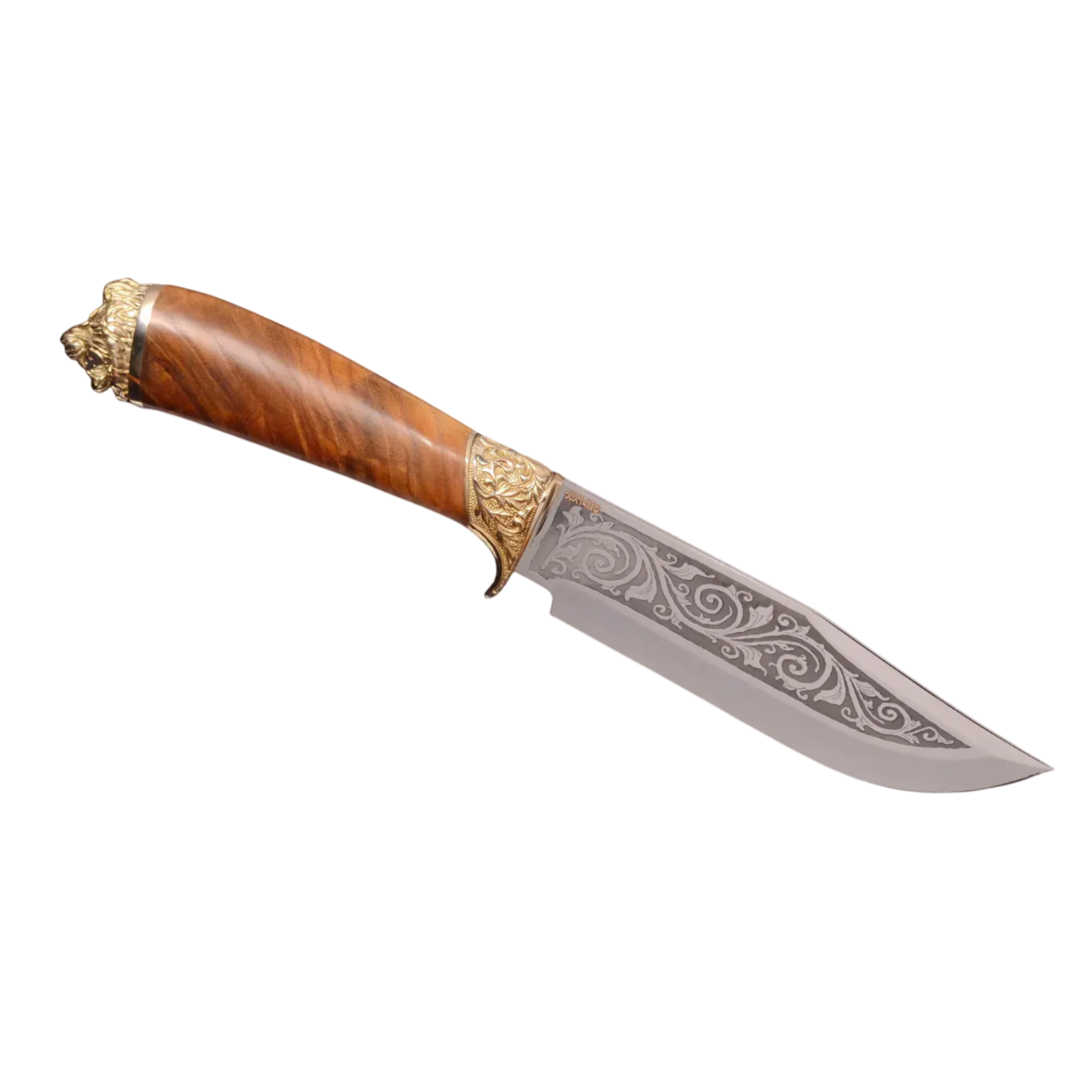 Hunting-Style Knife "Lion" with Walnut Handle and Leather Sheath