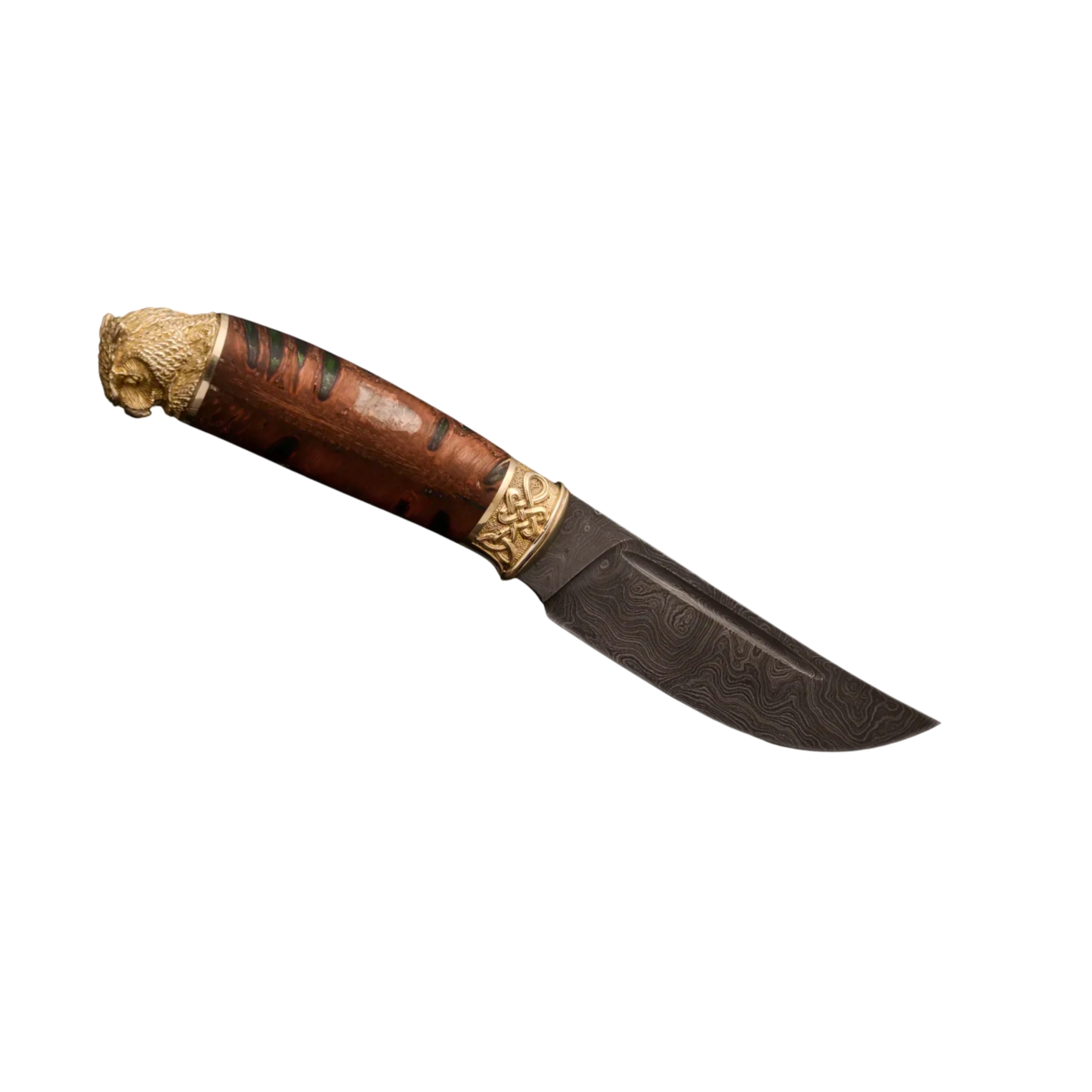 Luxury Damascus Steel Knife with Hybrid Handle and Leather Sheath